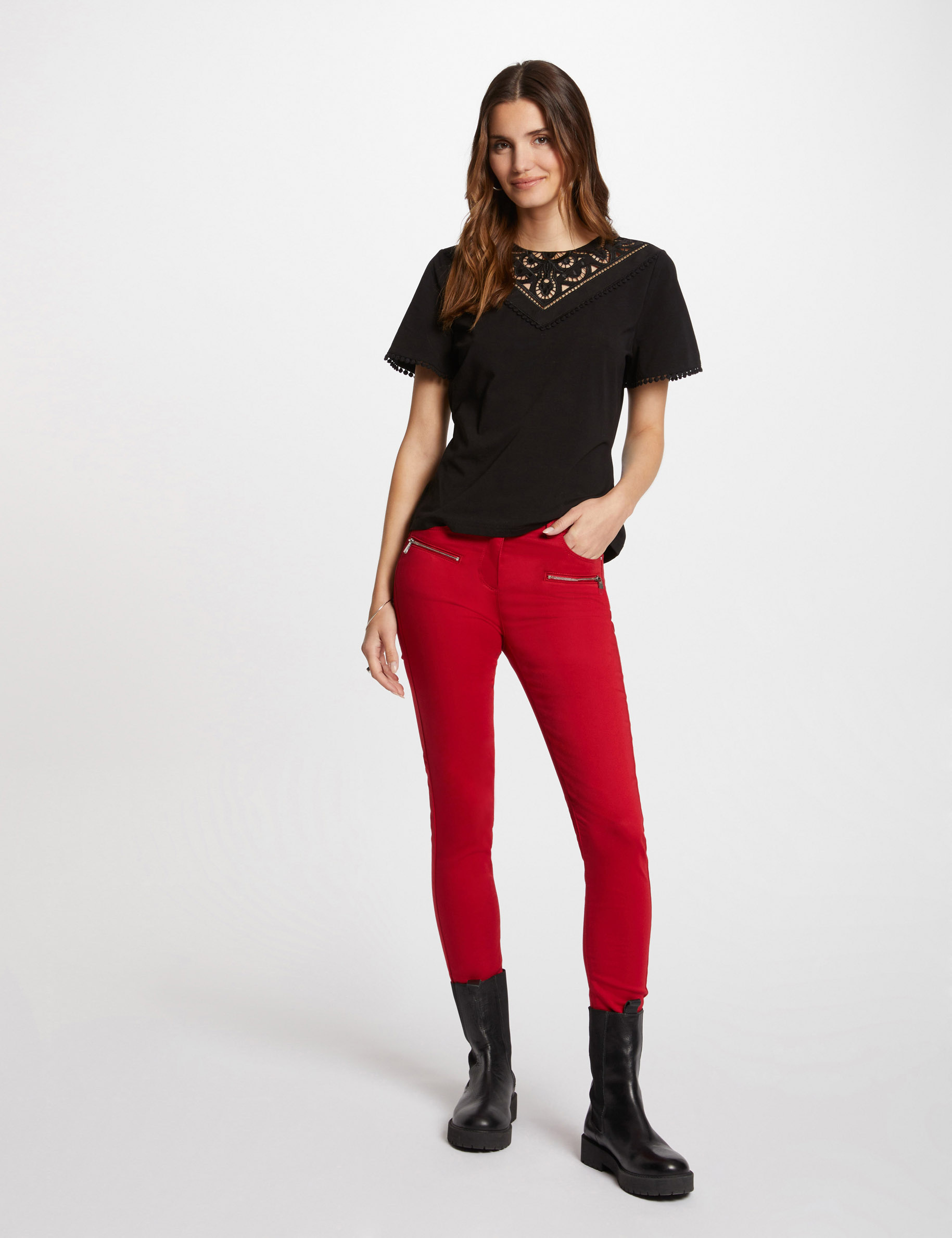 Slimfit jeans met ritsdetails medium rood vrouw