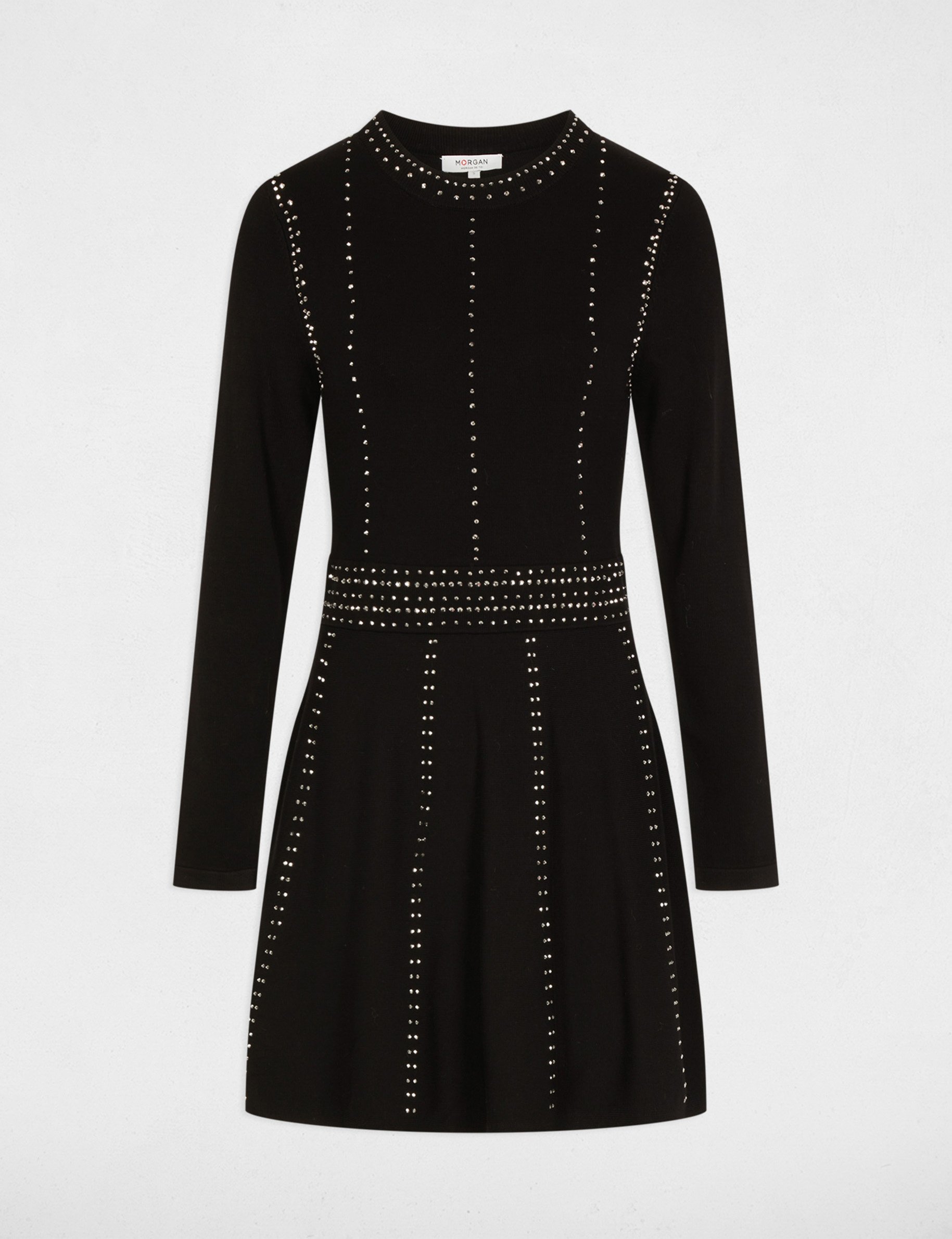 Robe tricot courte ajustée noir femme