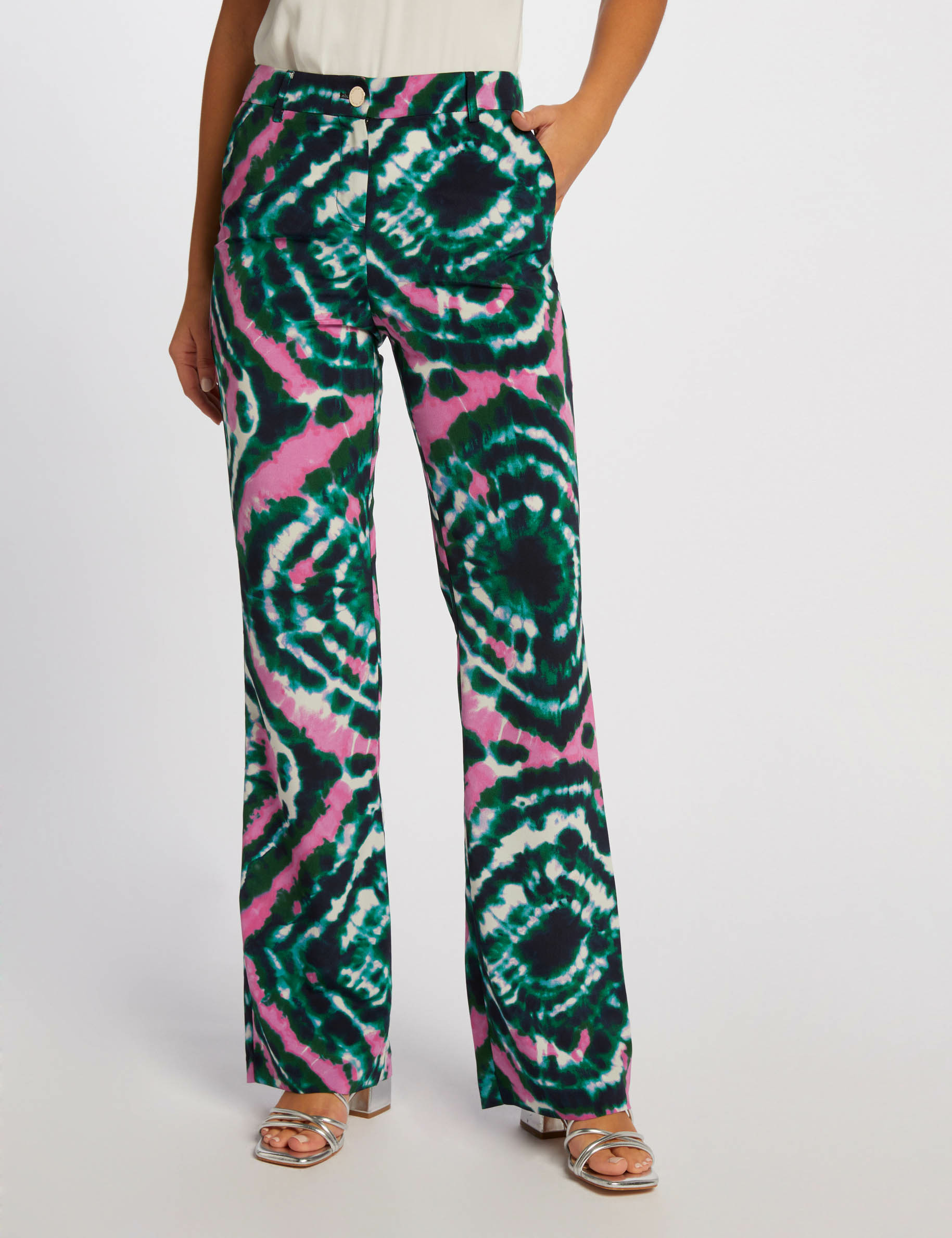 Pantalon aangesloten vloeiend met print meerkleurig vrouw