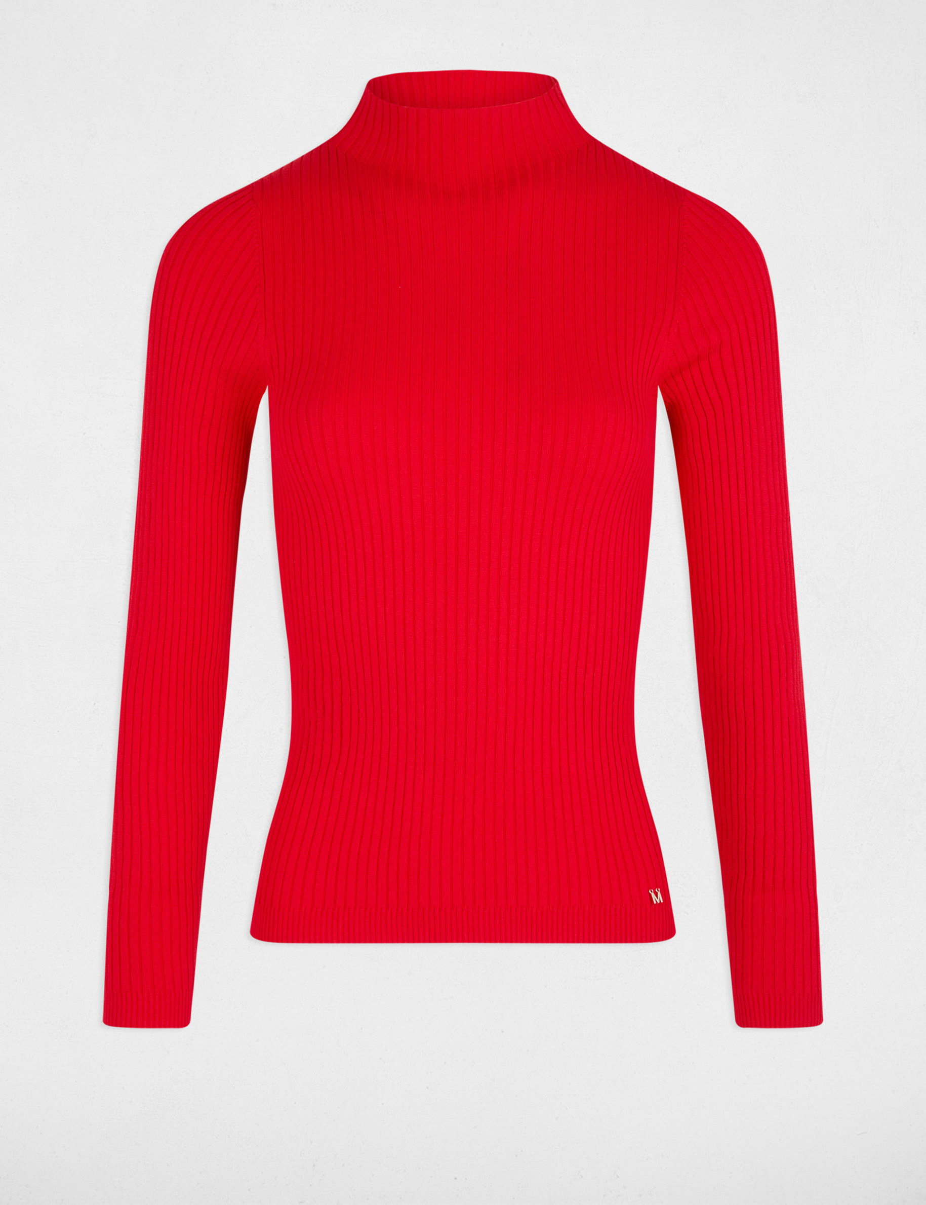 Pull col montant côtelé rouge femme