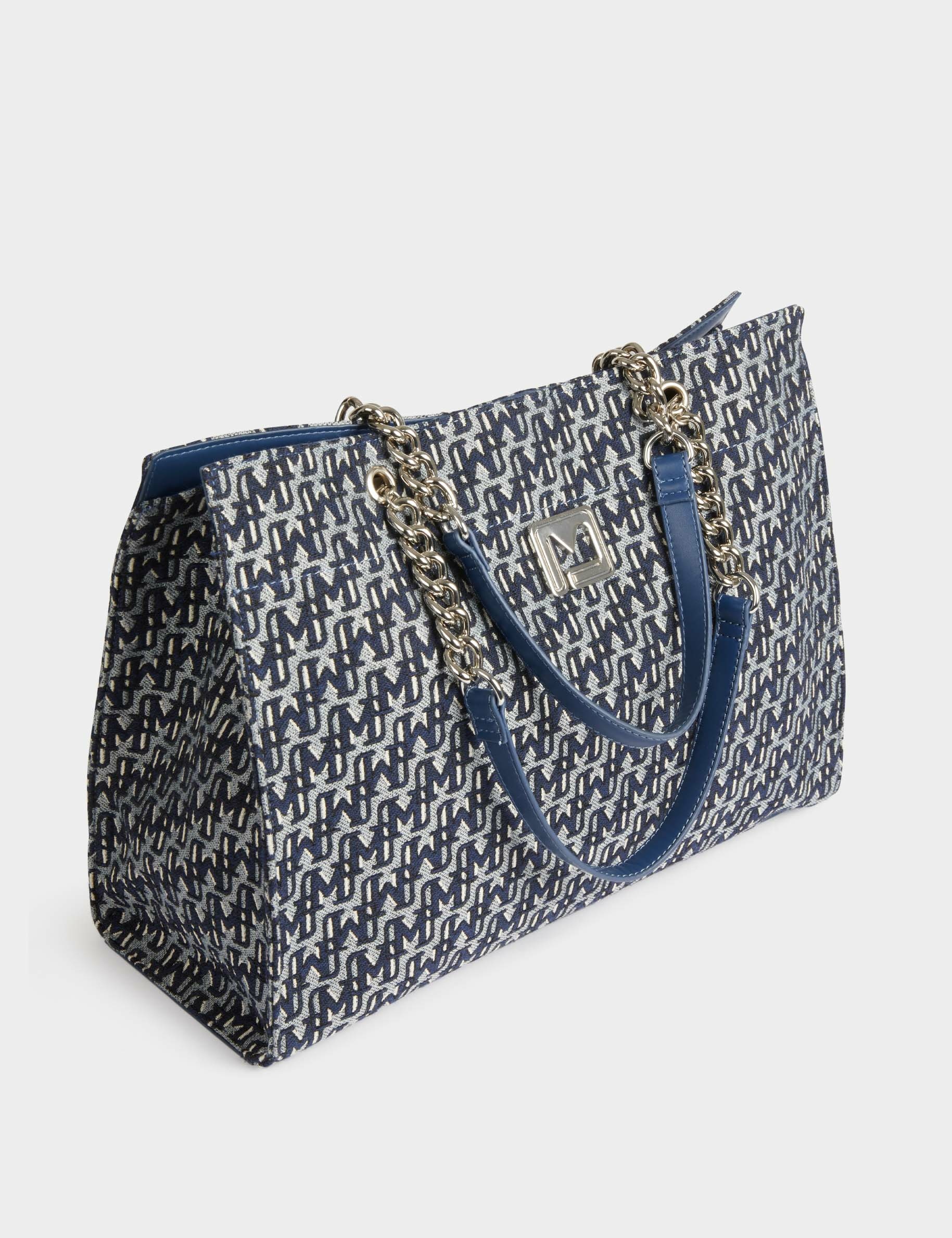 Sac cabas imprimé monogramme denim stone femme