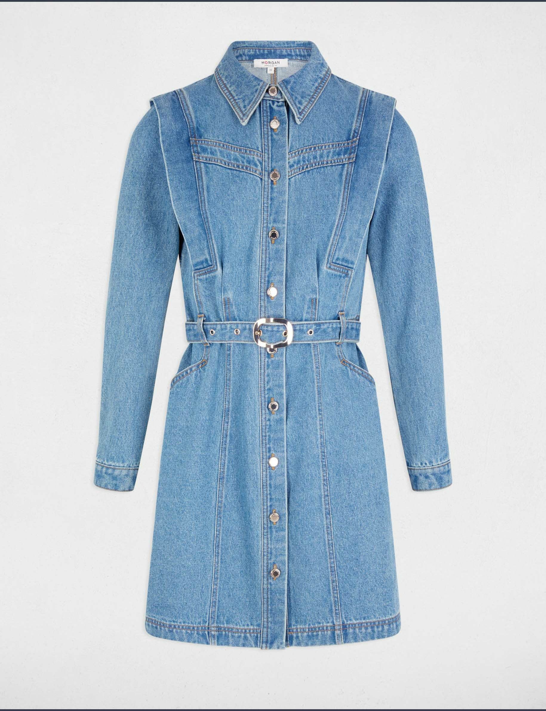 Robe ajustée boutonnée en jean denim stone femme