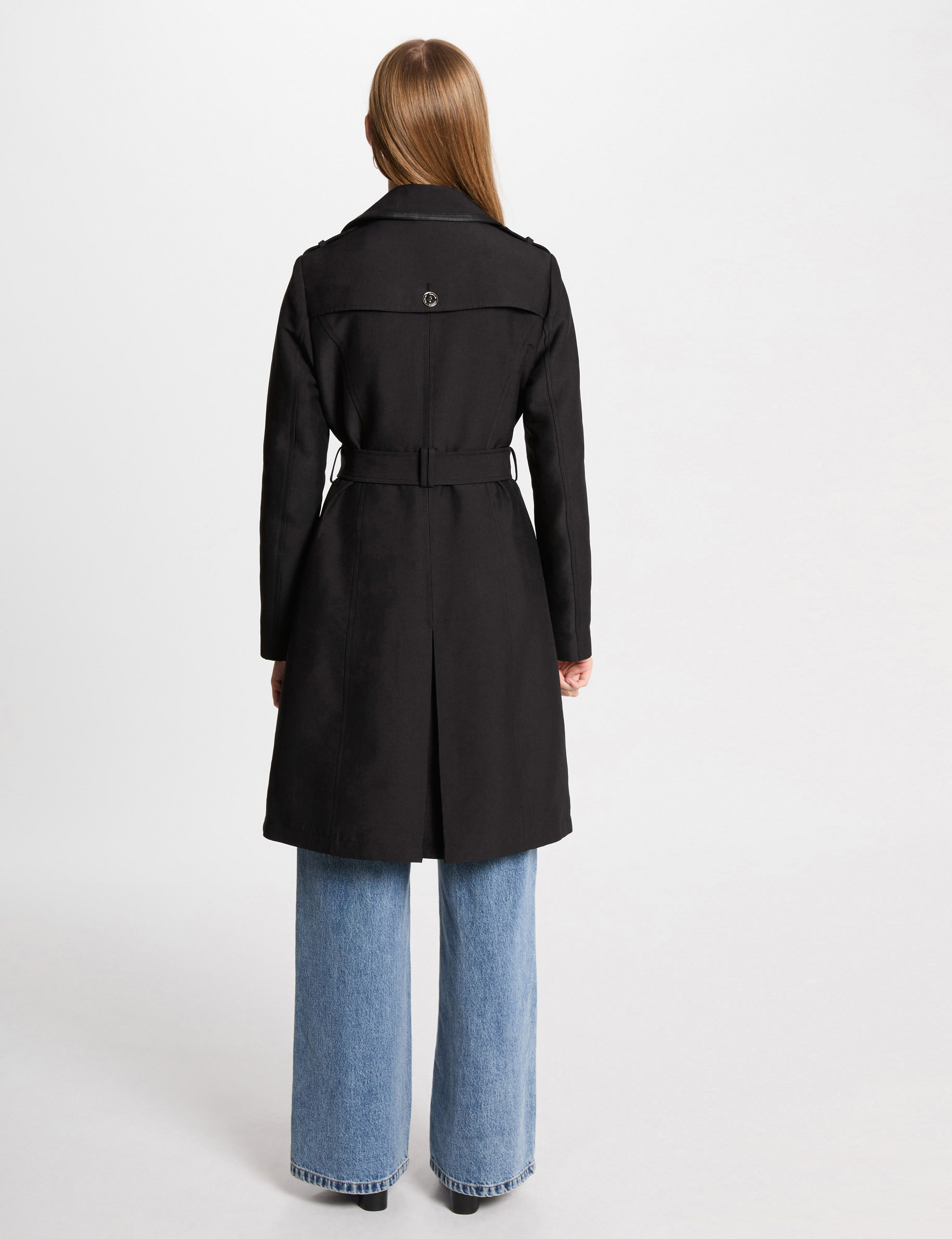 Trench long ceinturé noir femme