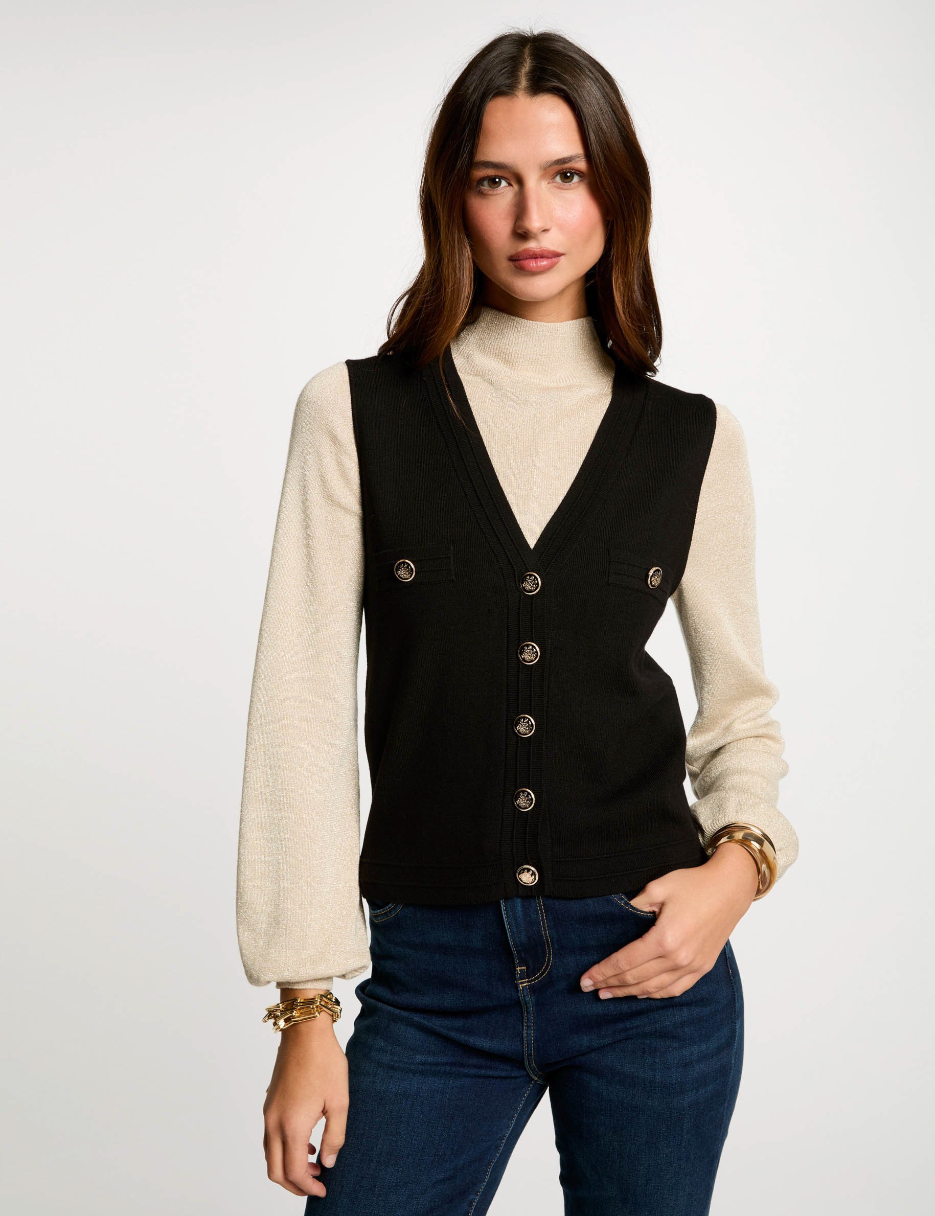 Gilet sans manches col en V noir femme