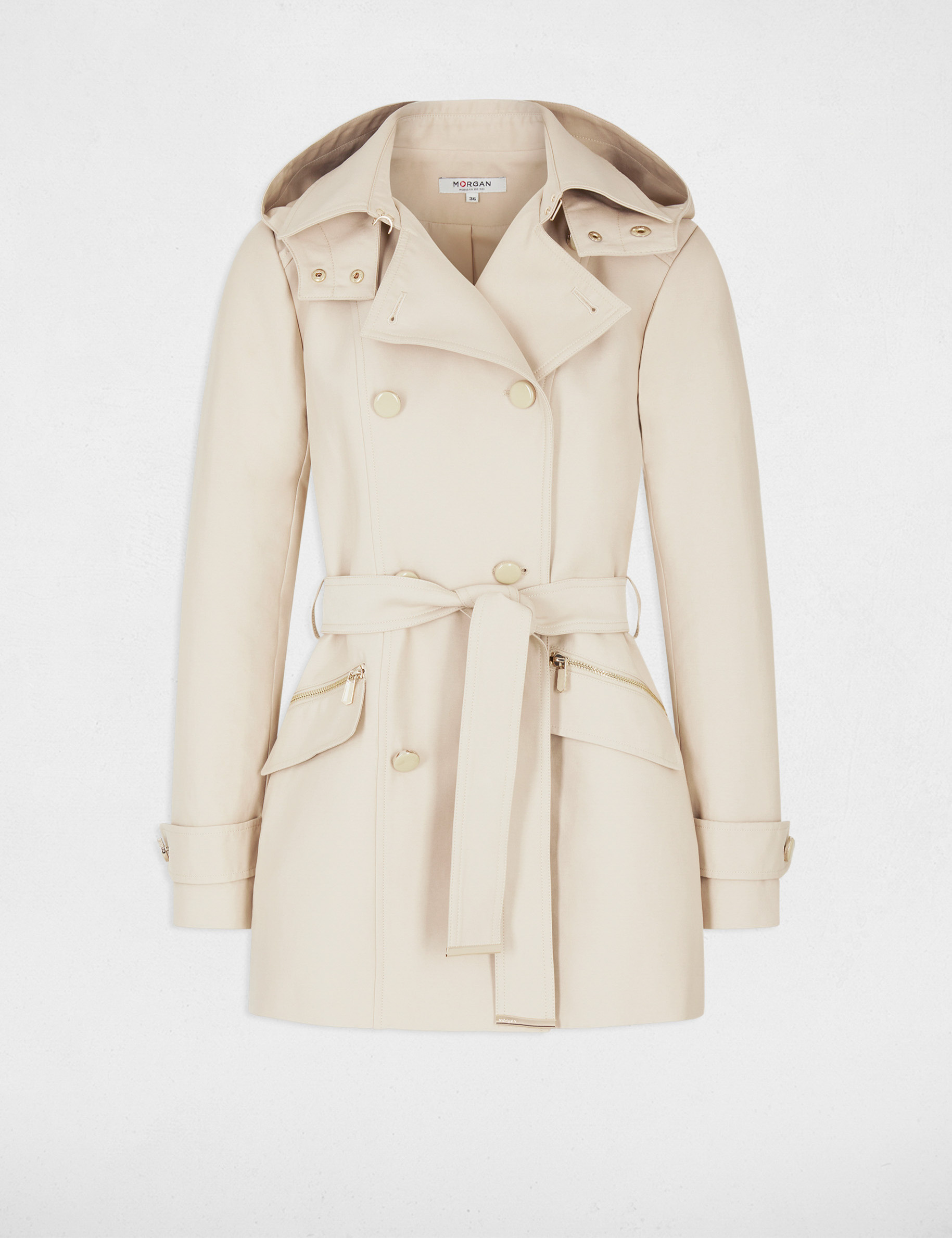 Getailleerde trenchcoat met capuchon beige vrouw