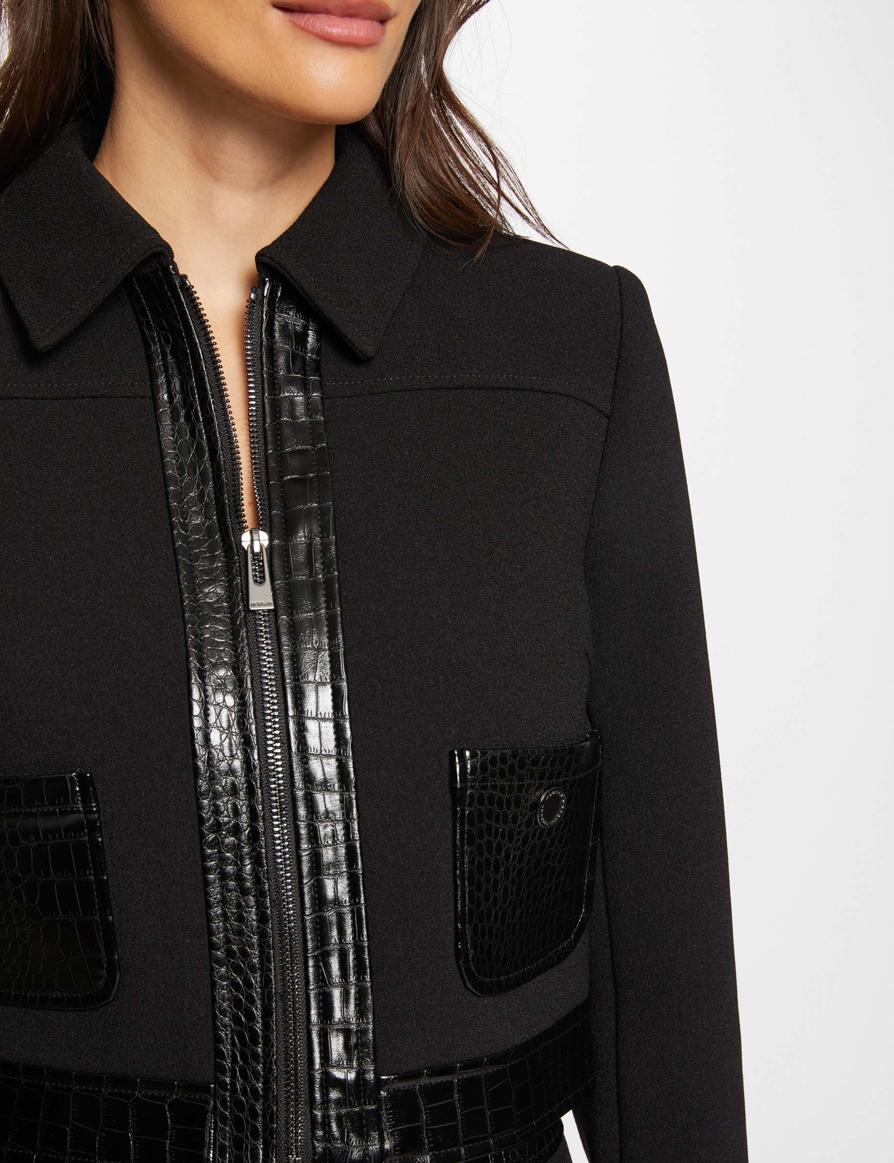 Veste cintrée détails croco noir femme