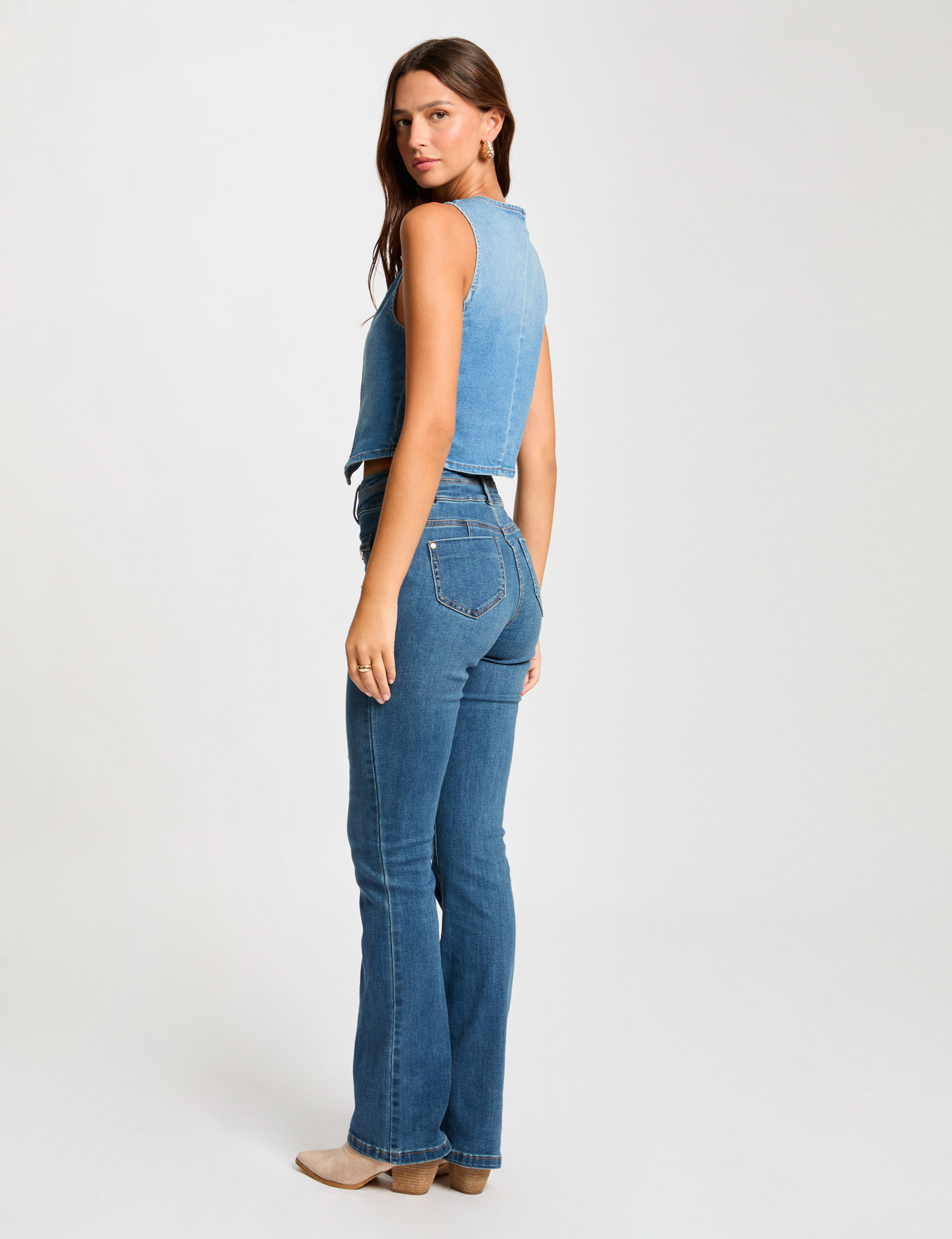 Mouwloos denim top jean stone vrouw