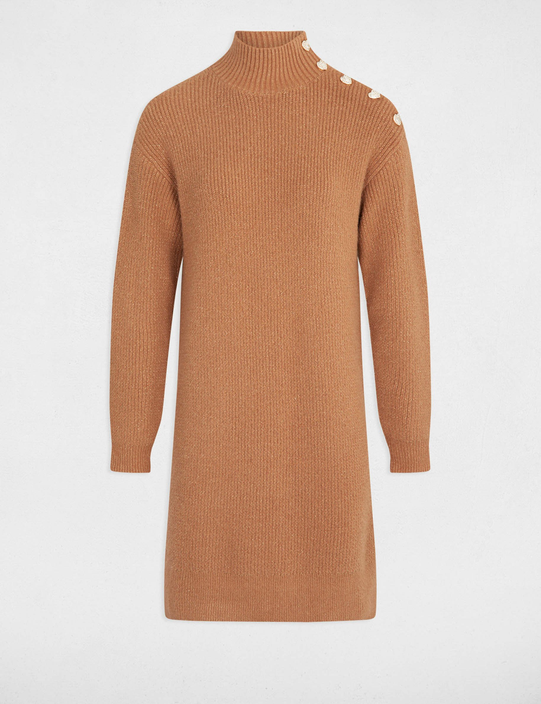 Robe pull droite col montant camel femme