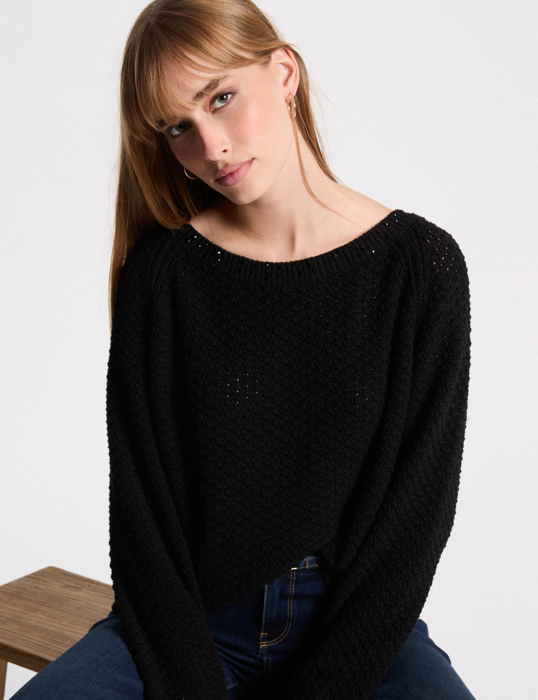 Pull col bateau noir femme