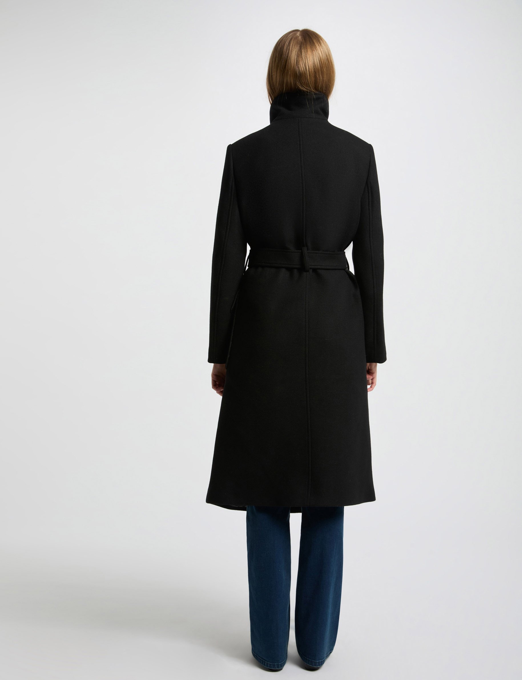 Manteau long ceinturé noir femme