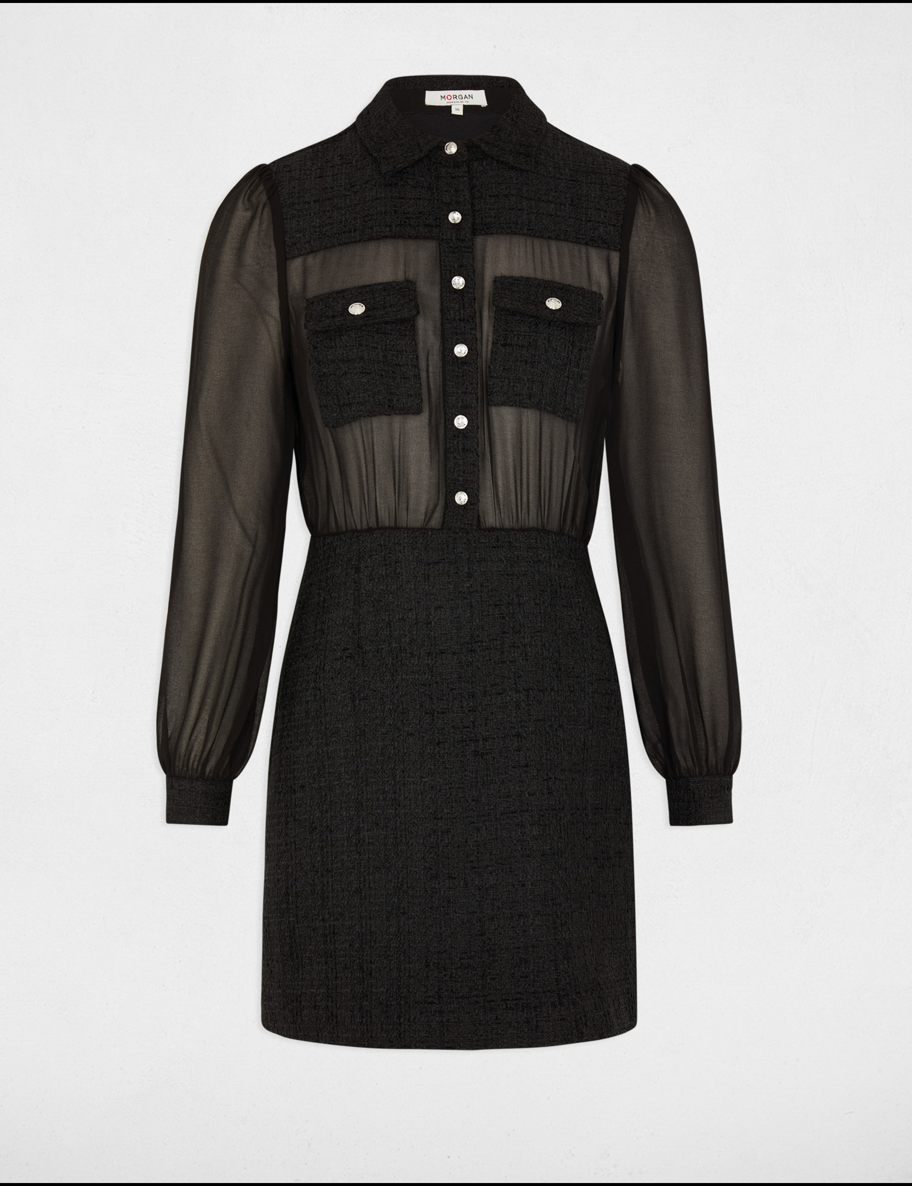 Robe courte ajustée tweed noir femme