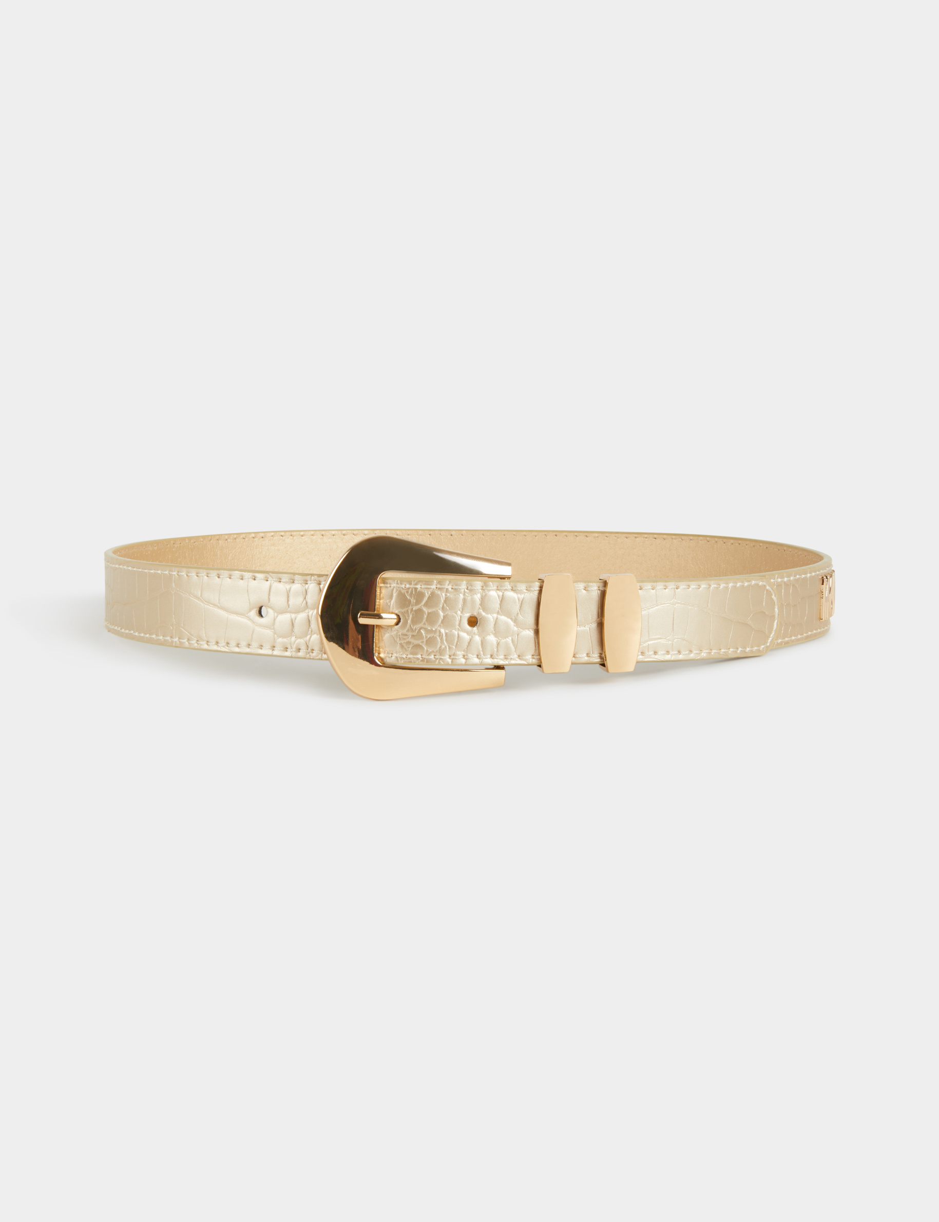 Croco riem met Morgan logo goudgeel vrouw