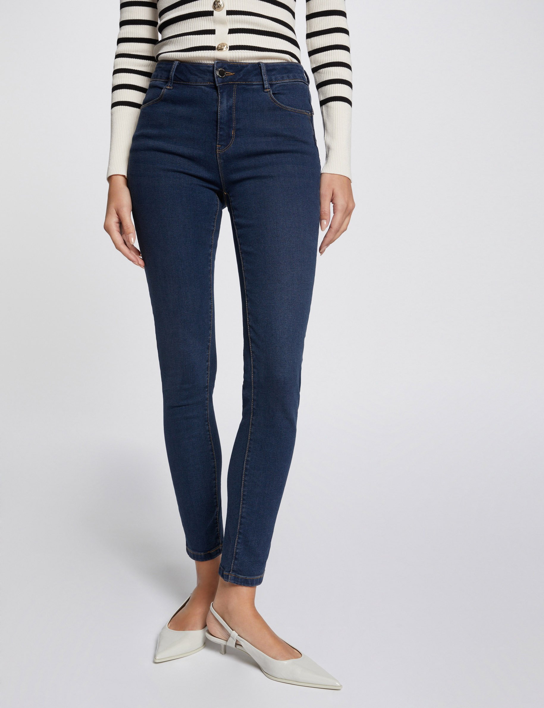 Slim fit jeans standaardmaat ruw denim vrouw