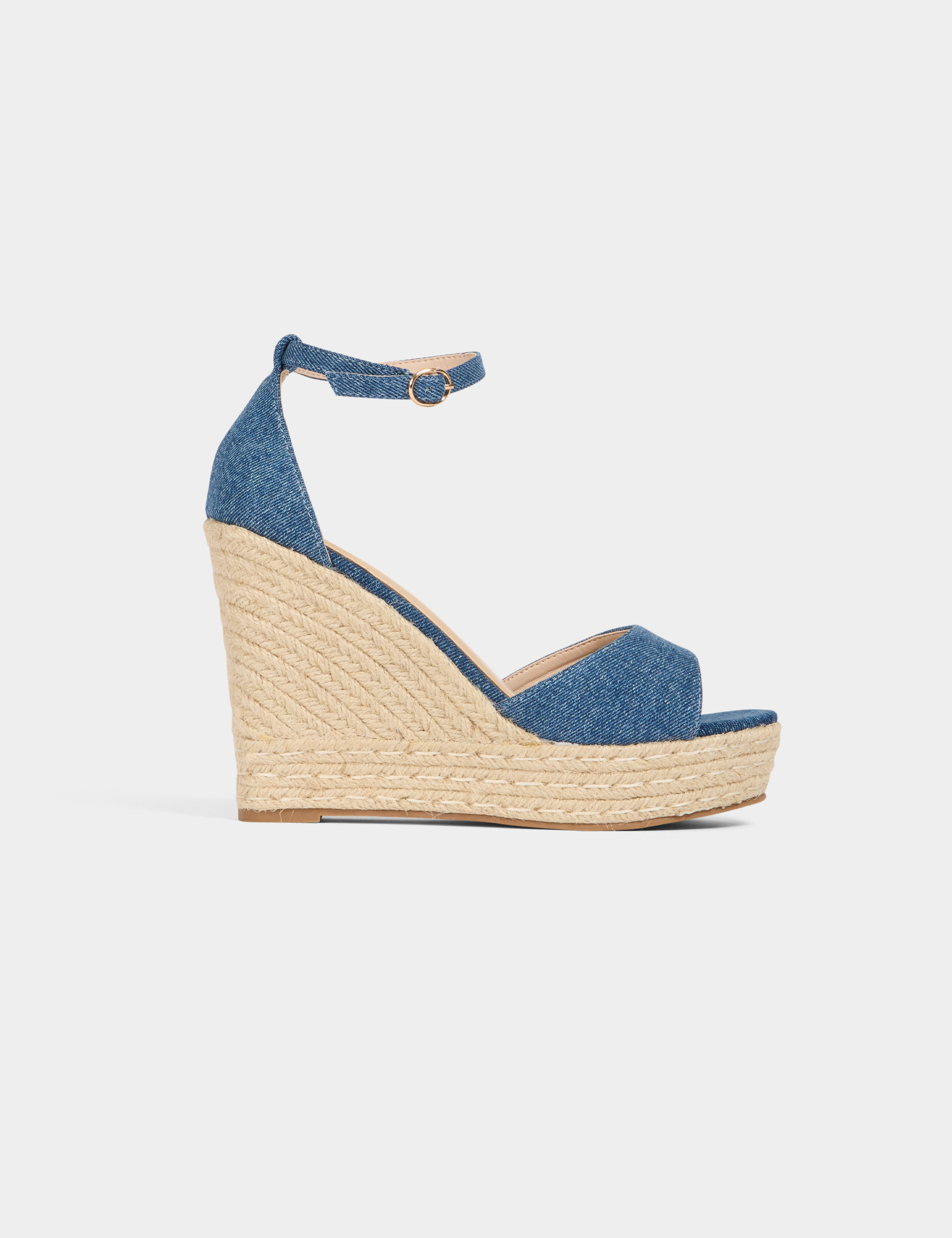 Sandales compensées en jean denim brut femme