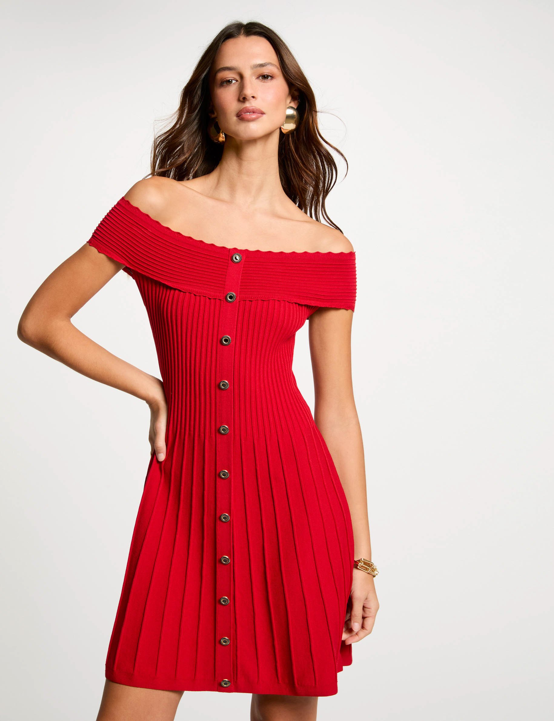 Robe tricot courte trapèze rouge femme