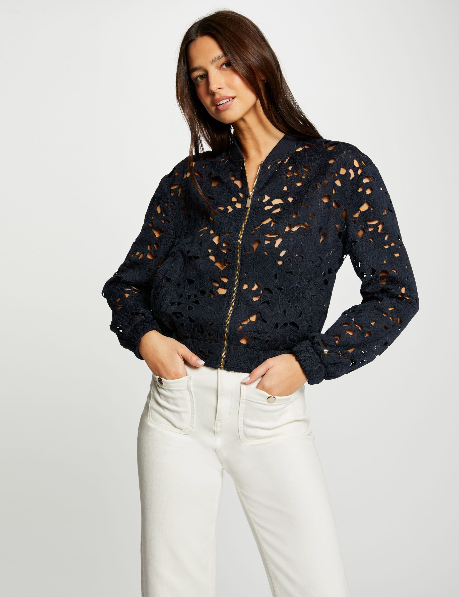 Blouson en dentelle marine femme