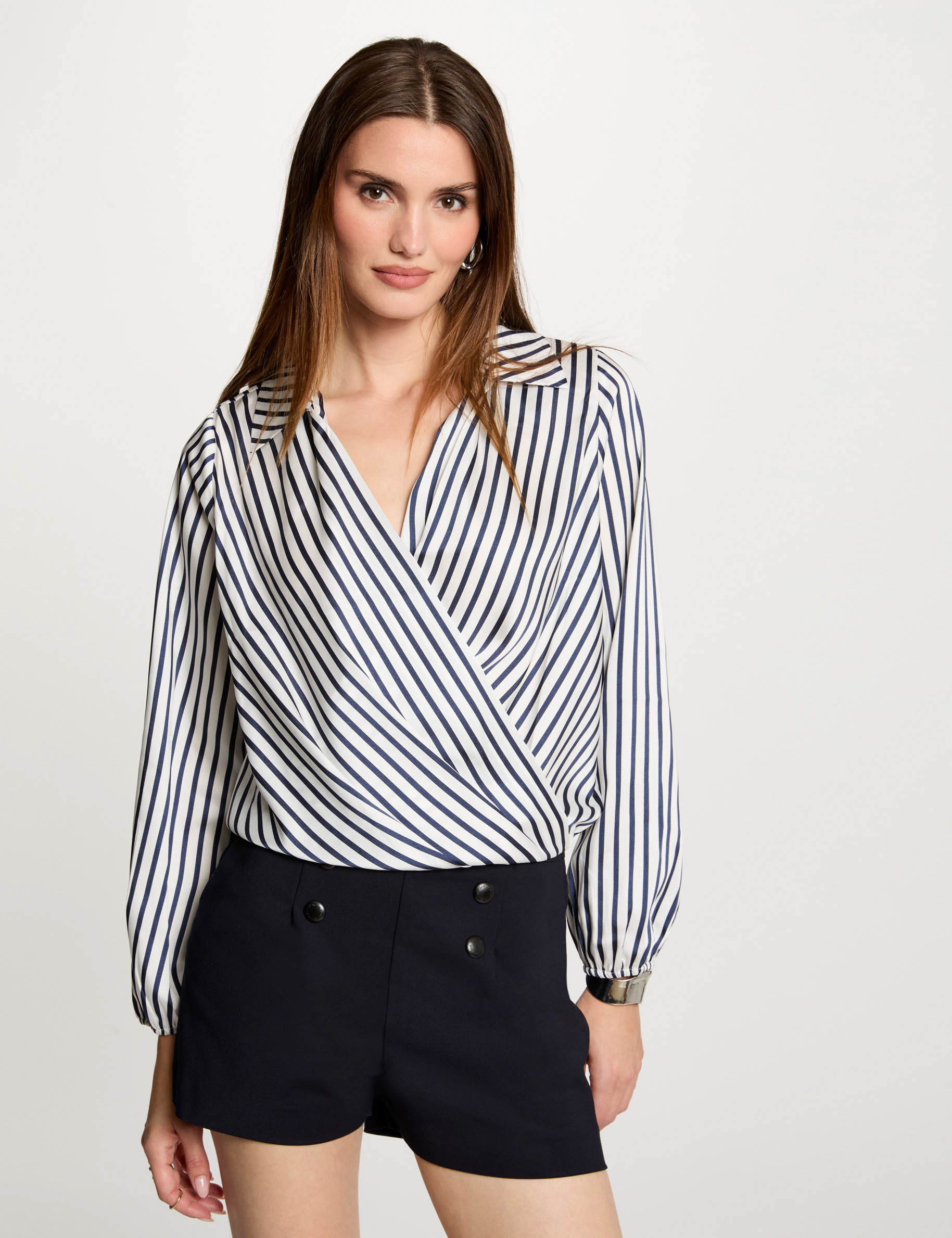 Blouse manches longues rayée bleu marine femme