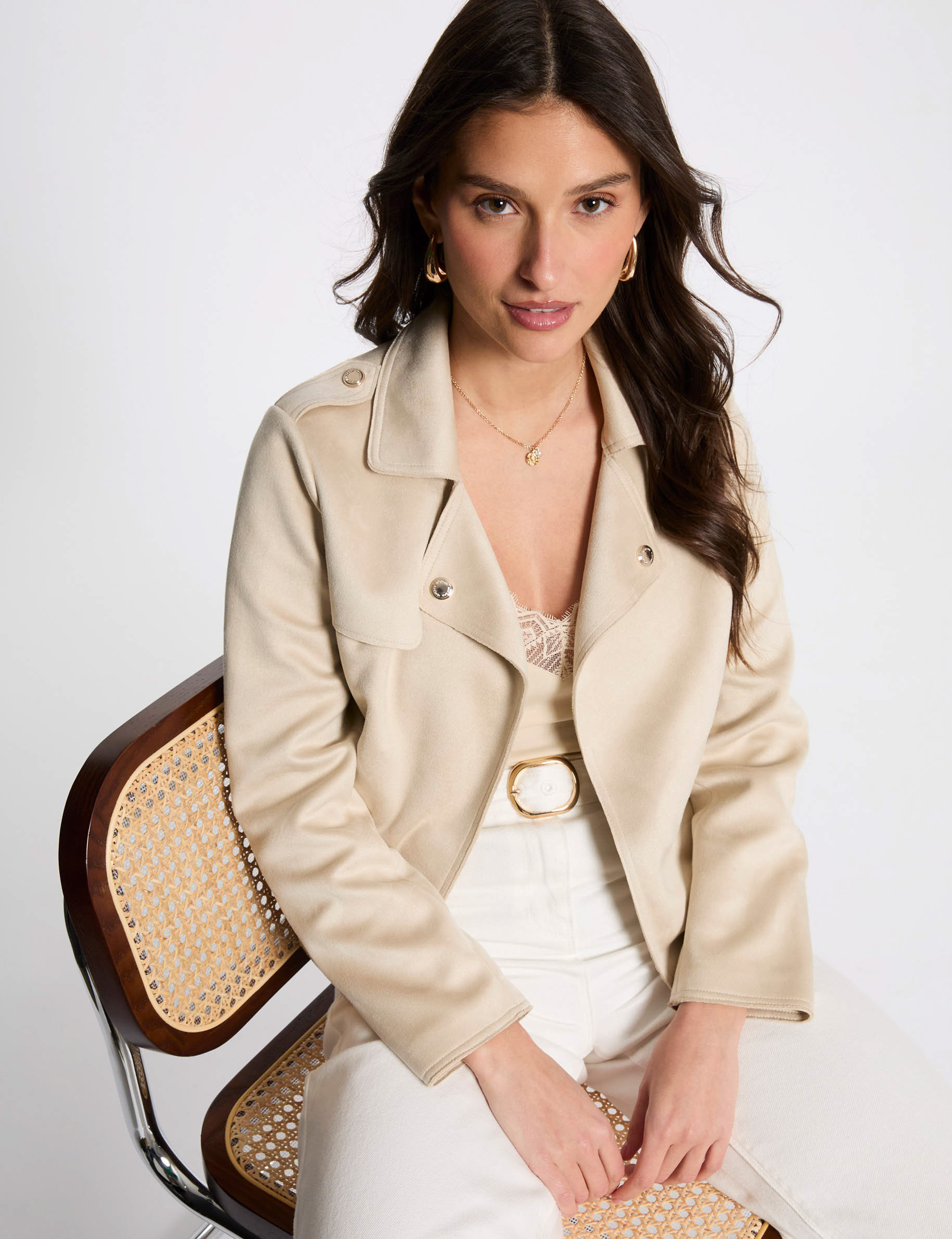 Blouson court suédine marron cognac femme