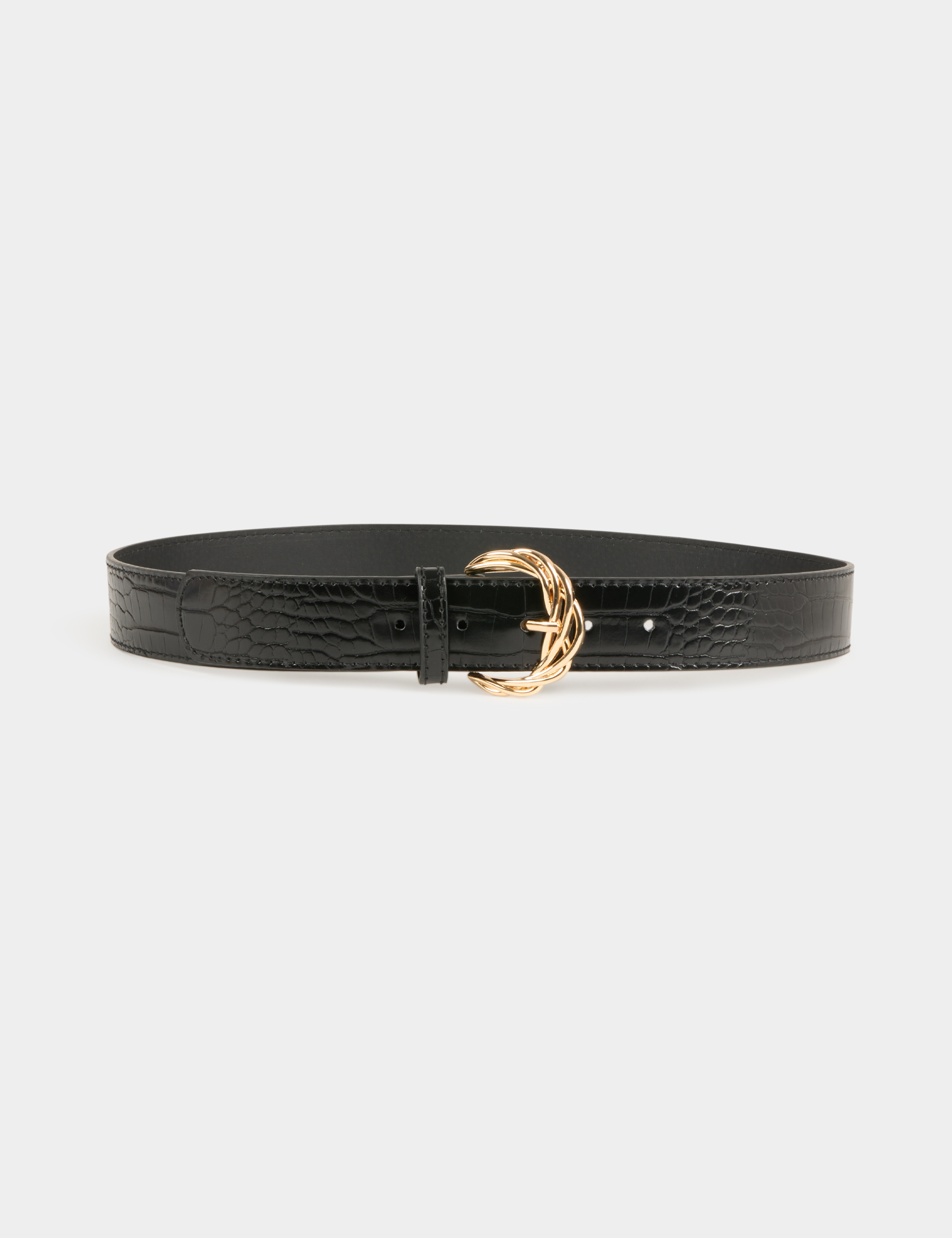 Ceinture croco boucle tressée noir femme