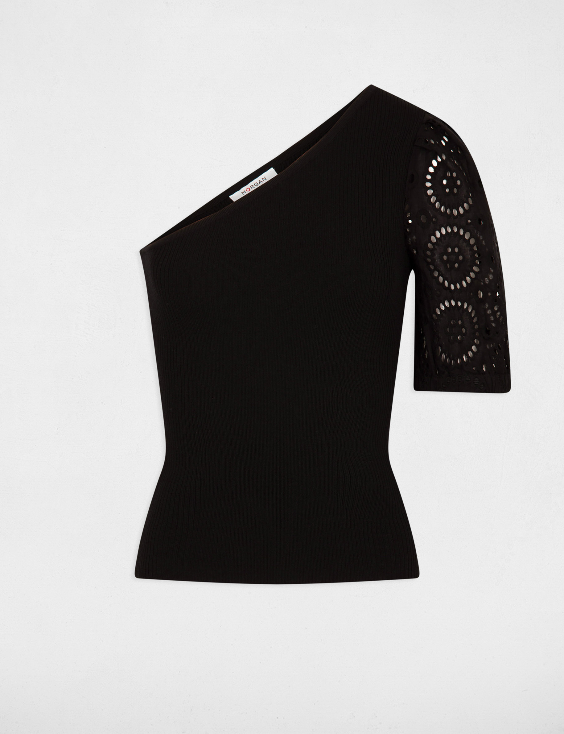 Pull asymétrique côtelé noir femme