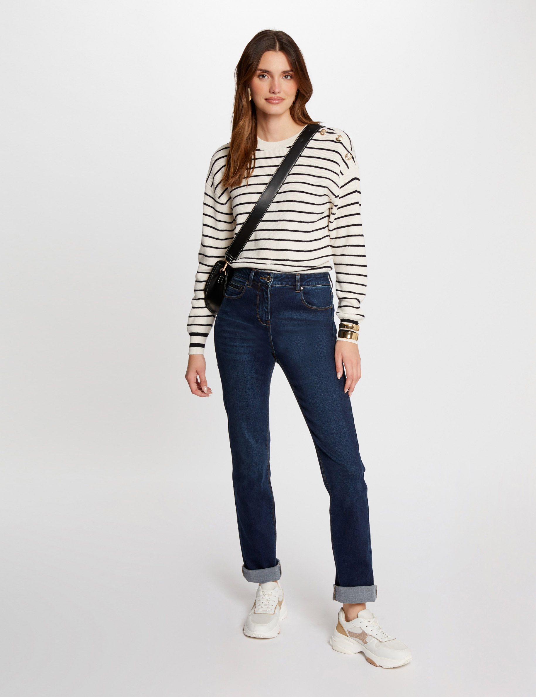 Rechte jeans met hoge taille raw jeans vrouw