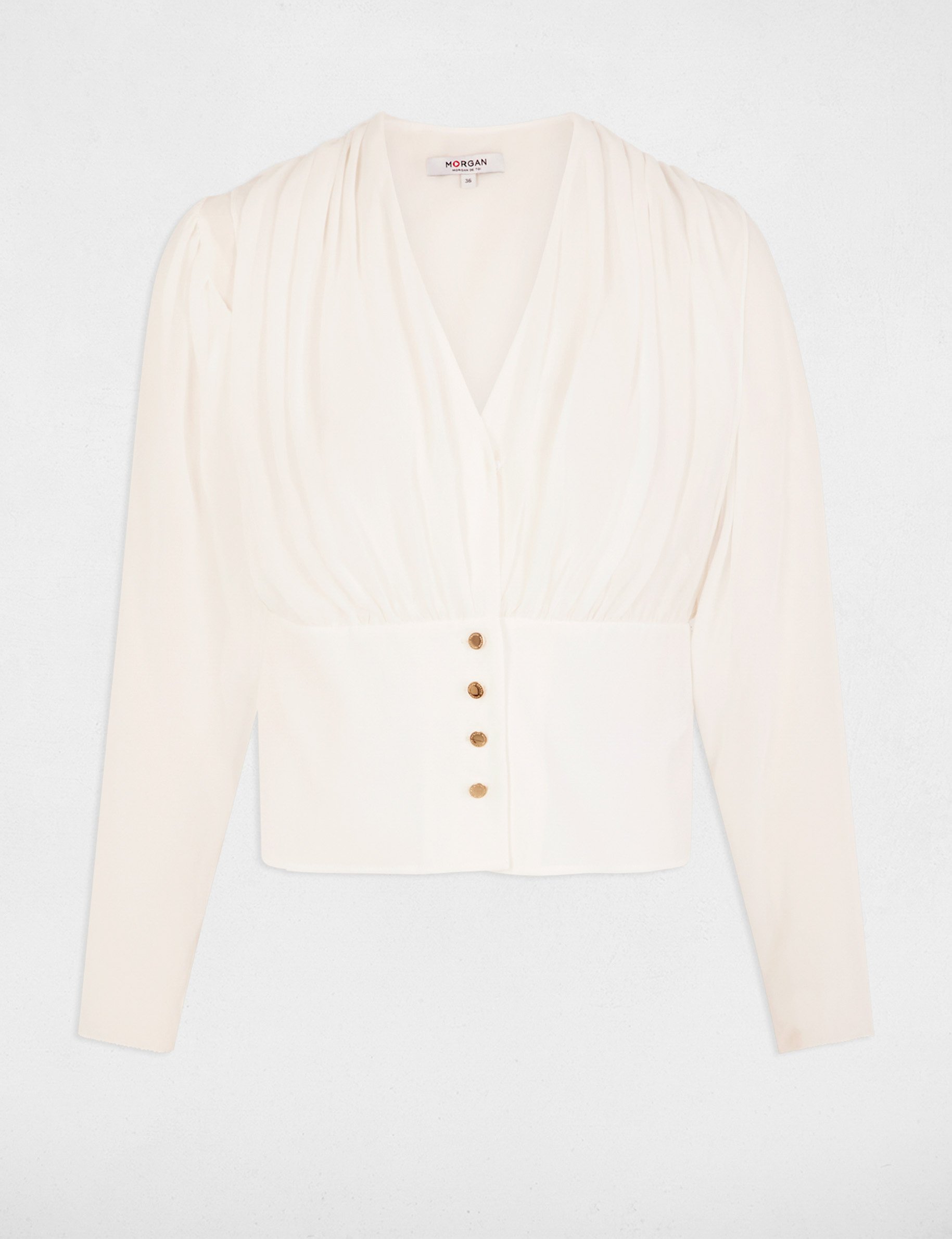 Blouse manches longues drapée blanc femme