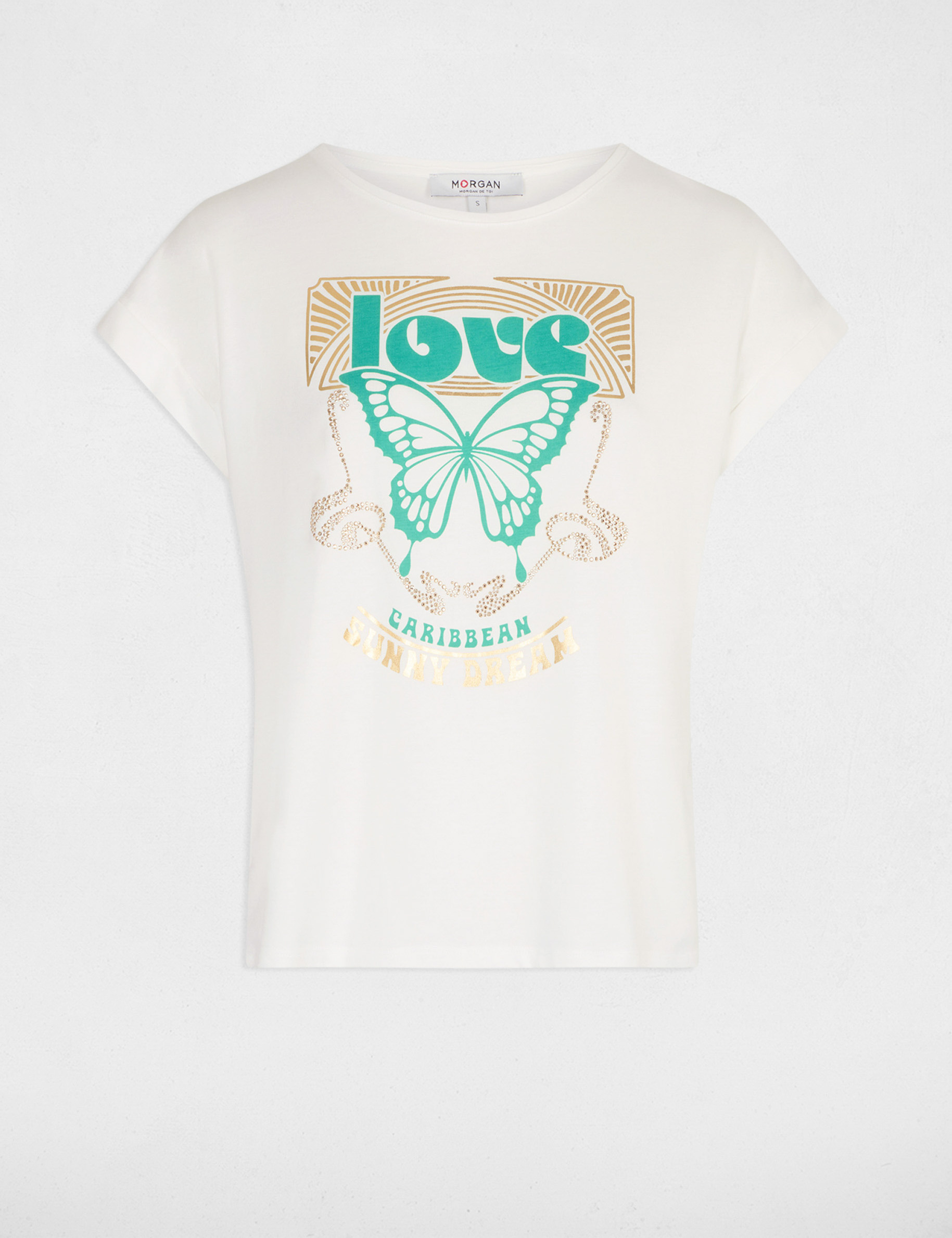 T-shirt met opschrift ecru vrouw