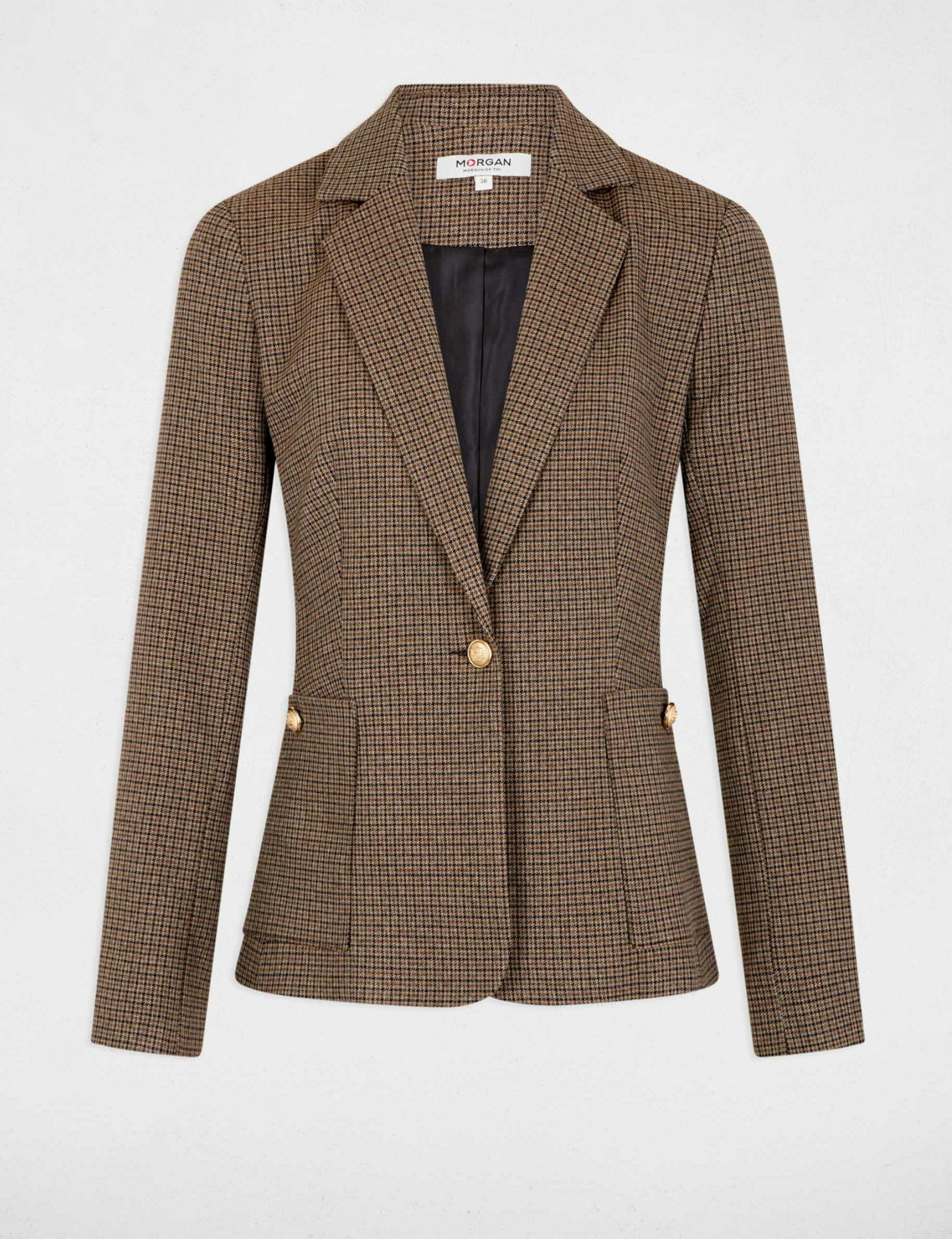 Blazer court à carreaux multico femme