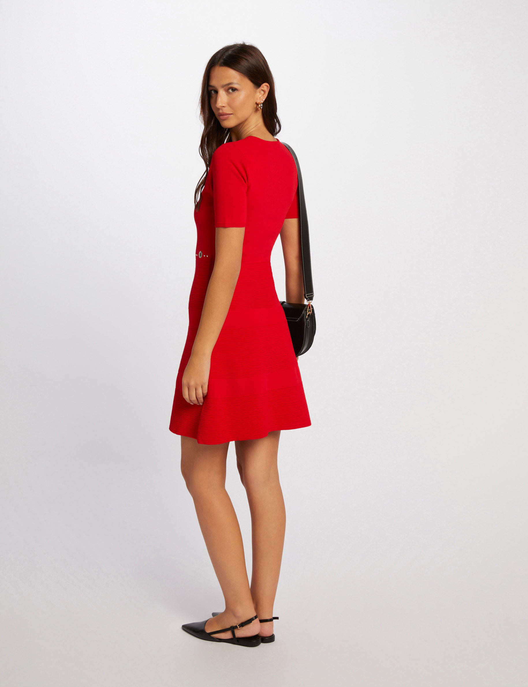 Robe tricot courte trapèze rouge femme