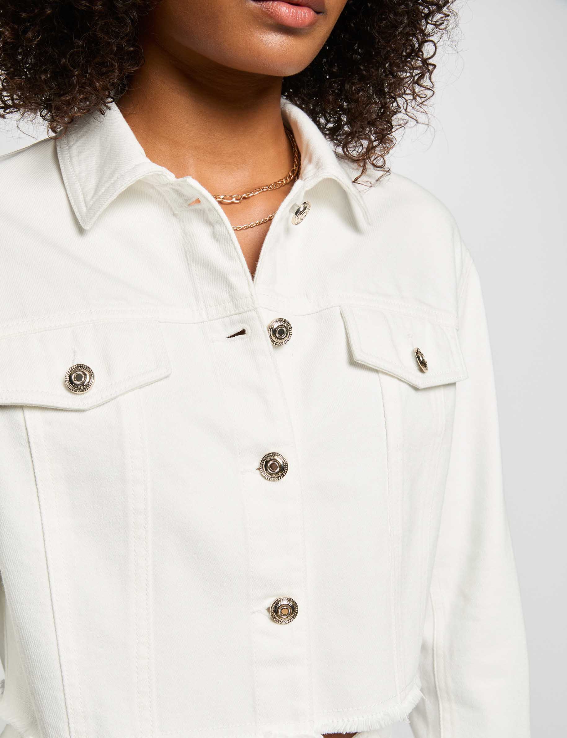 Veste courte en jean blanc femme