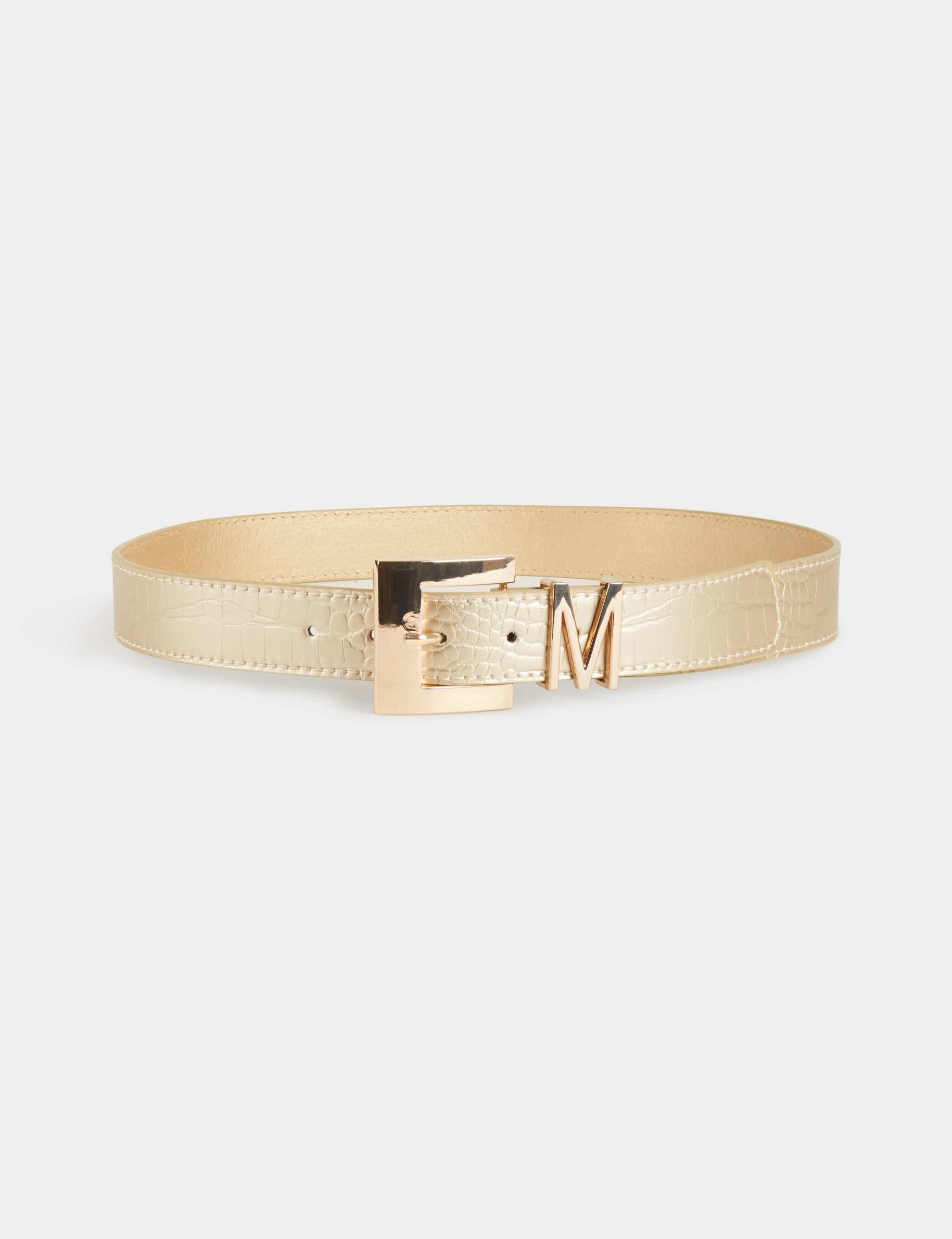 Ceinture passant M aspect croco jaune or femme