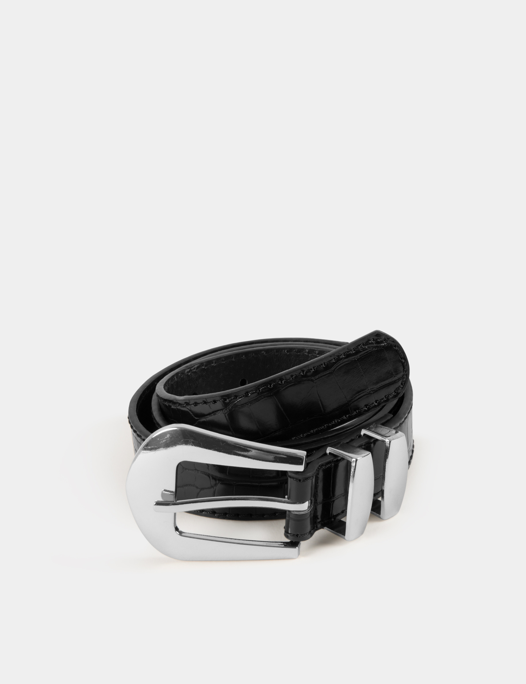 Ceinture croco double passant noir femme