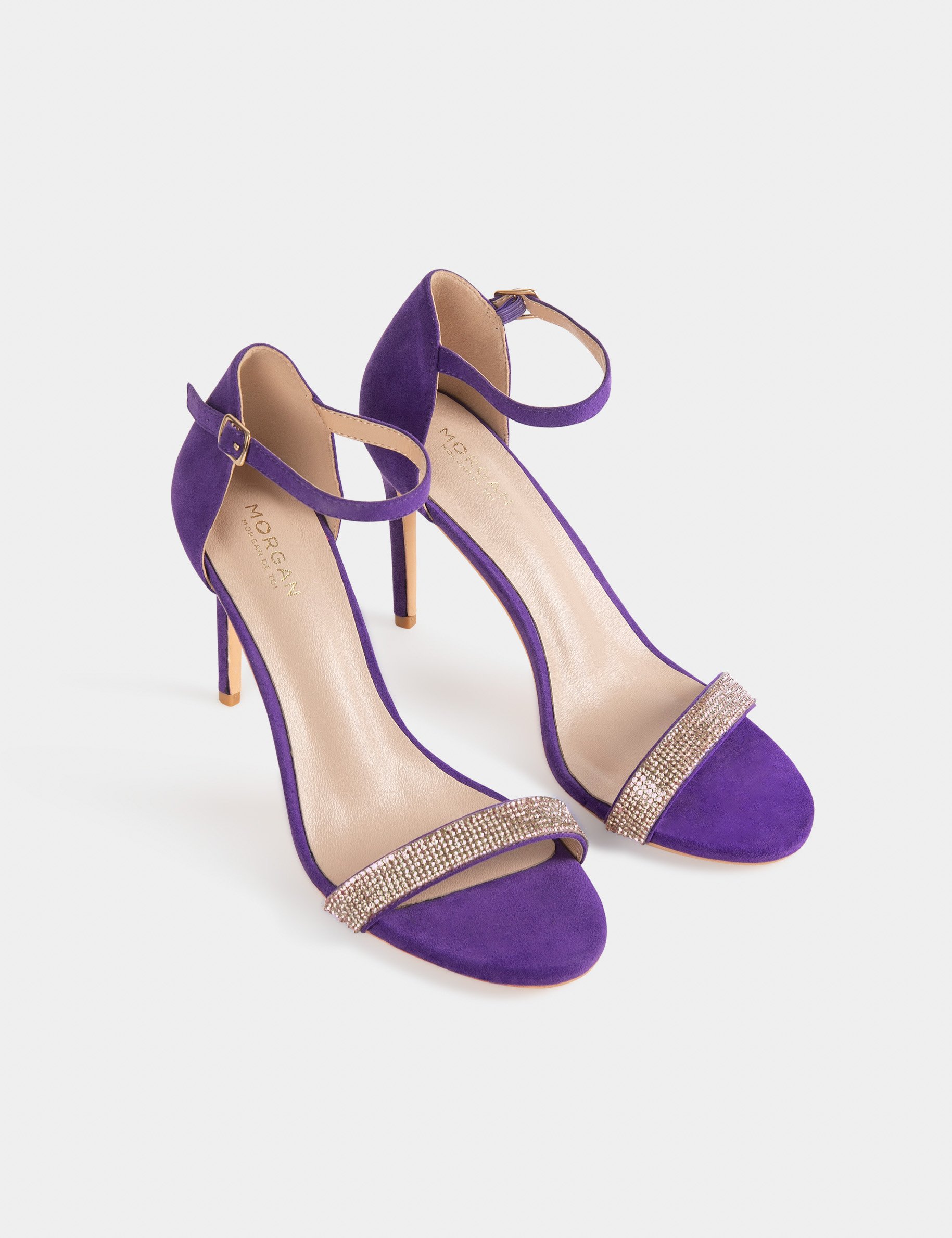 Sandales à talons avec détails bijoux violet fonce femme