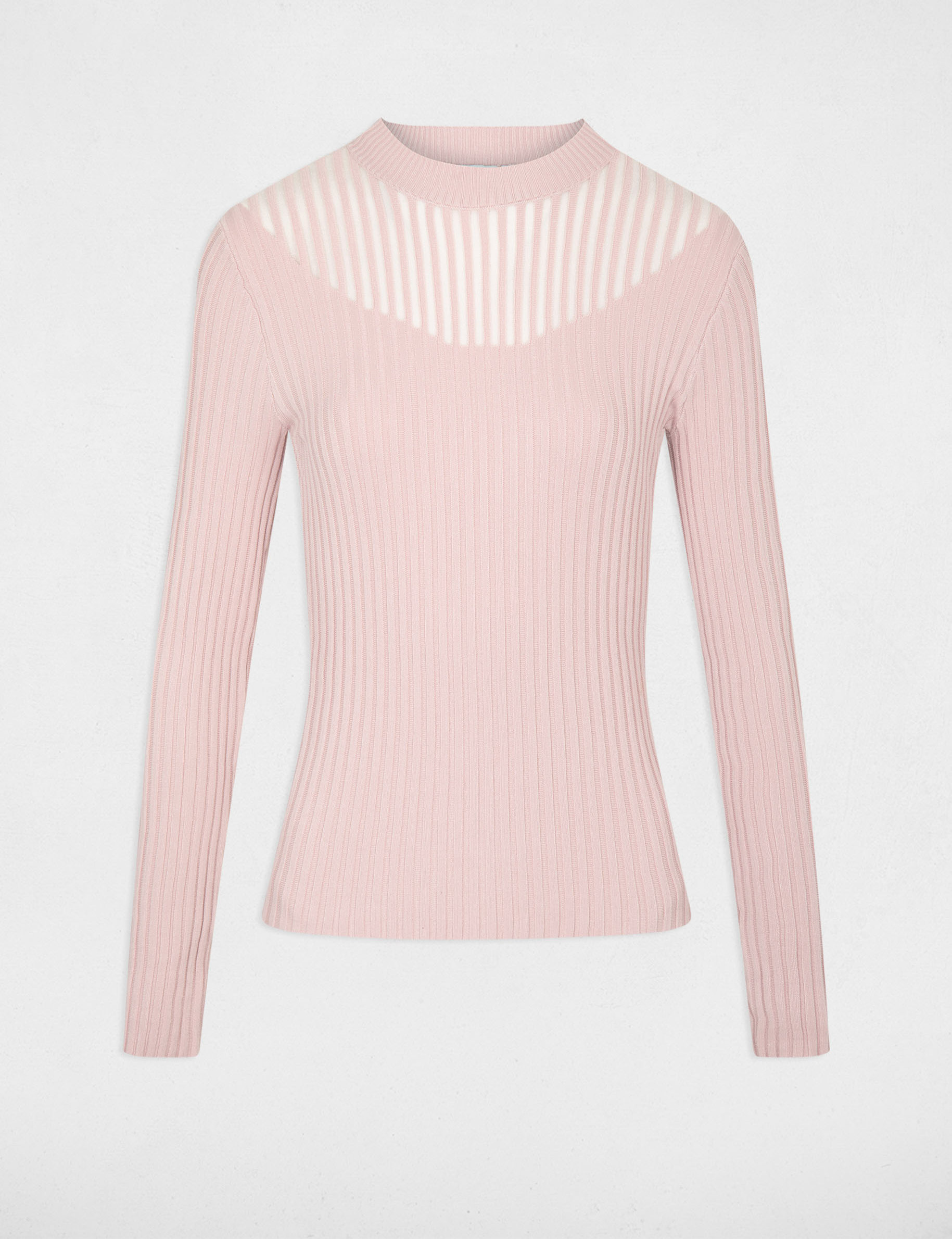 Pull manches longues col montant rose clair femme