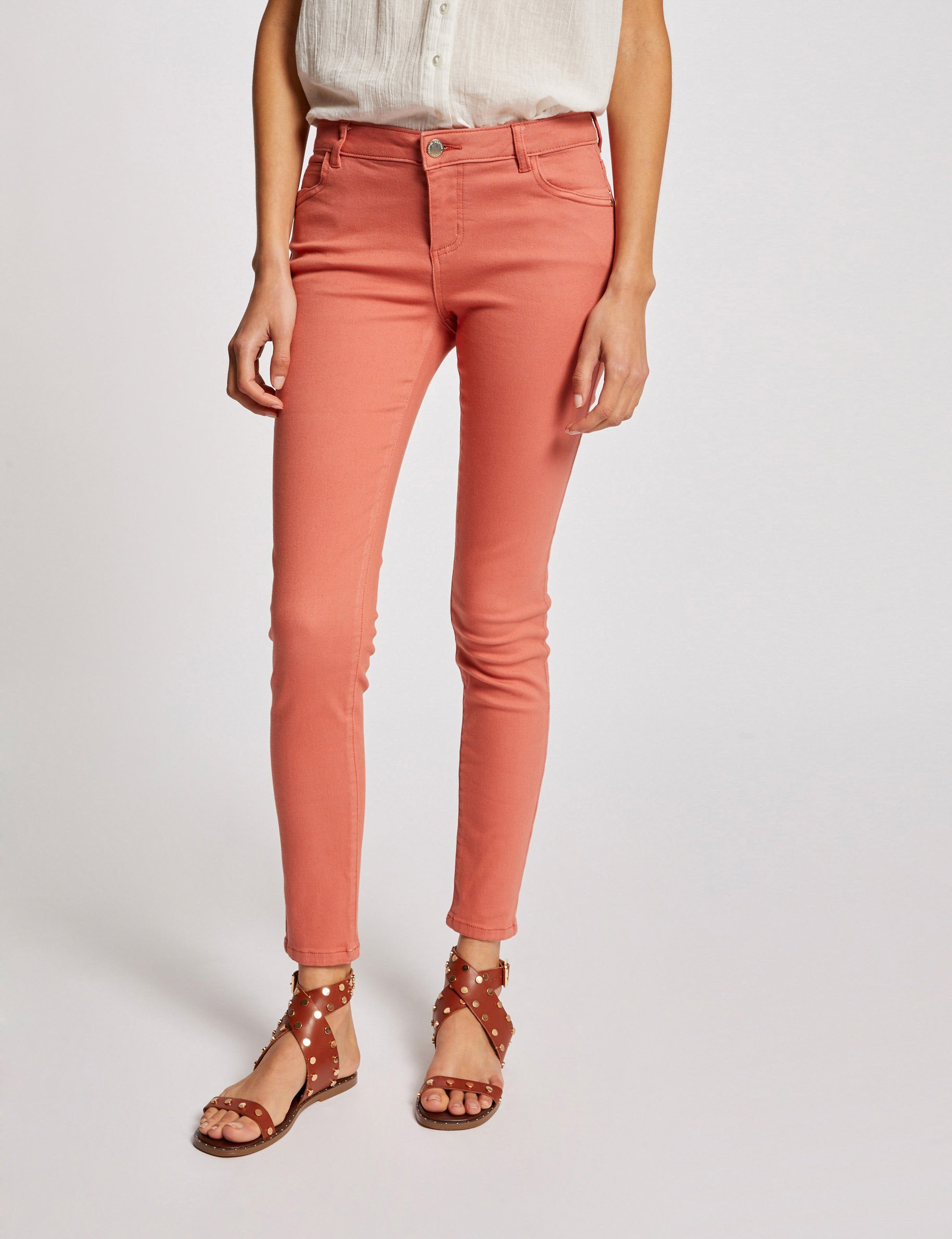 Skinny jeans met lage taille koraal vrouw