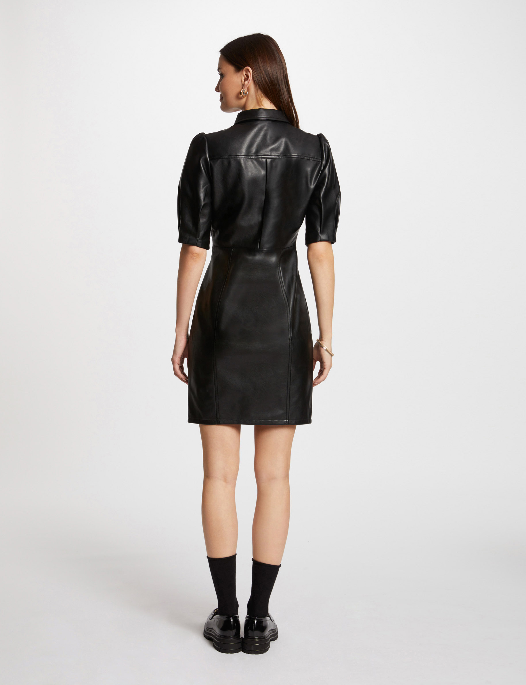 Robe courte simili cuir noir femme