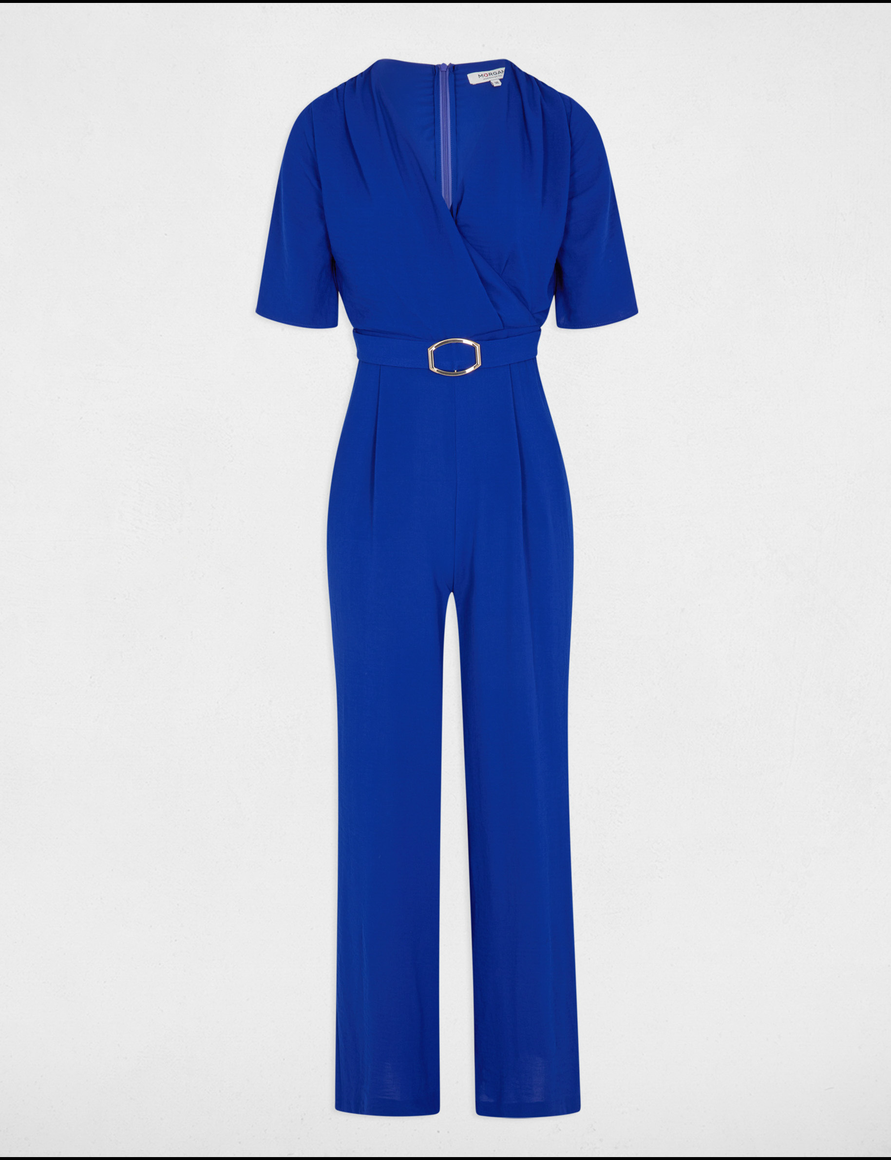 Lange wijde jumpsuit bleu electrique vrouw