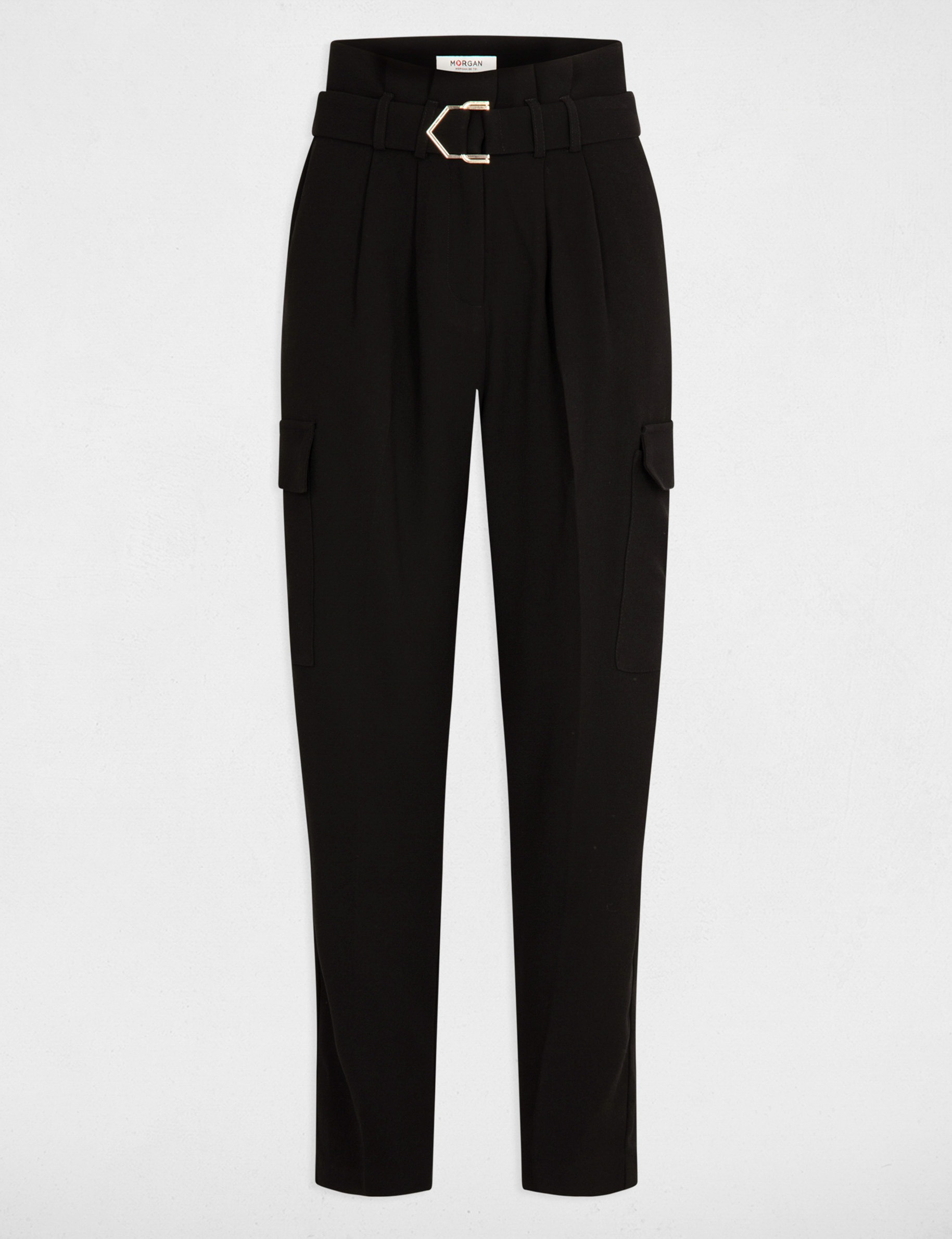 Pantalon carotte ceinturé noir femme