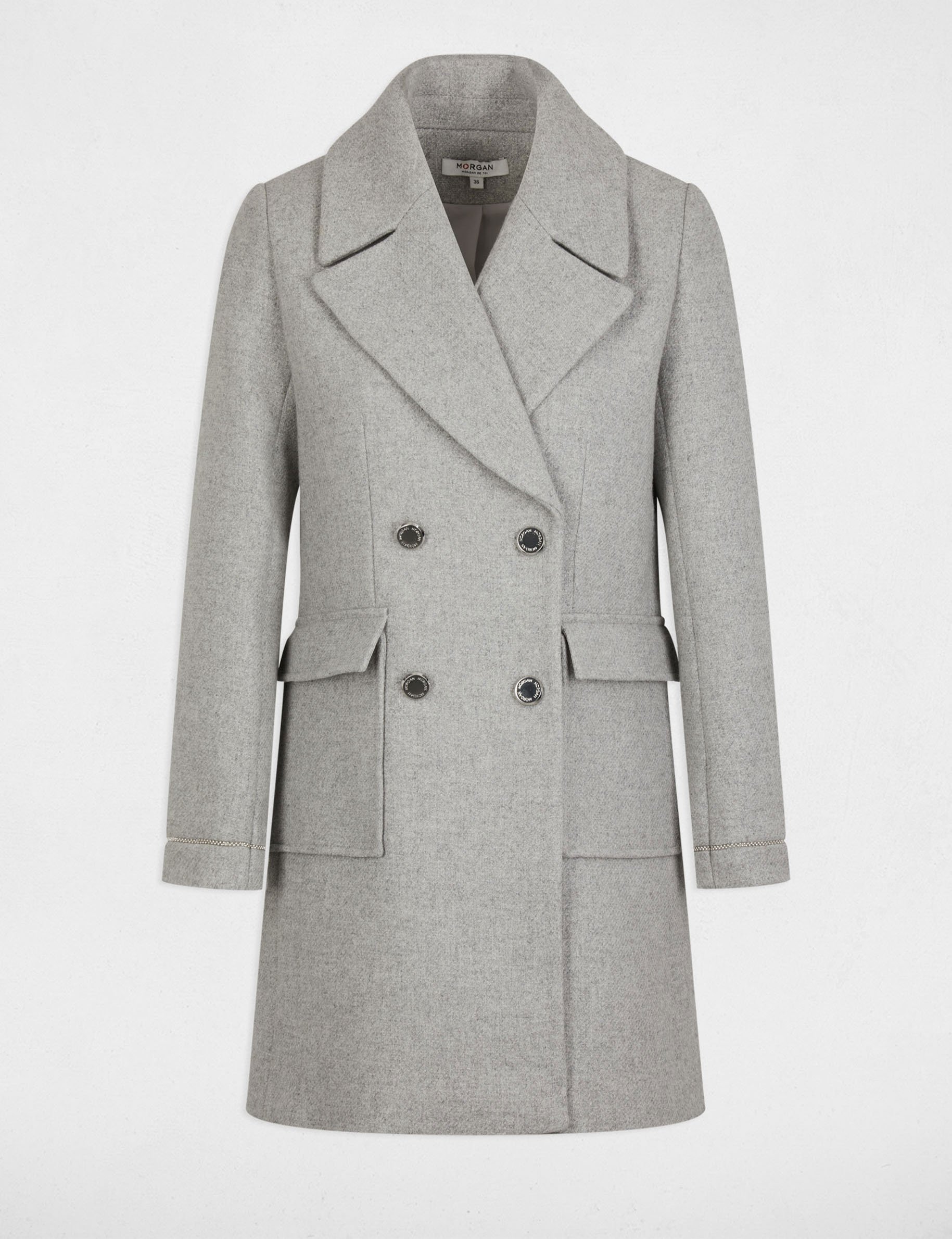 Manteau droit boutonné gris clair femme