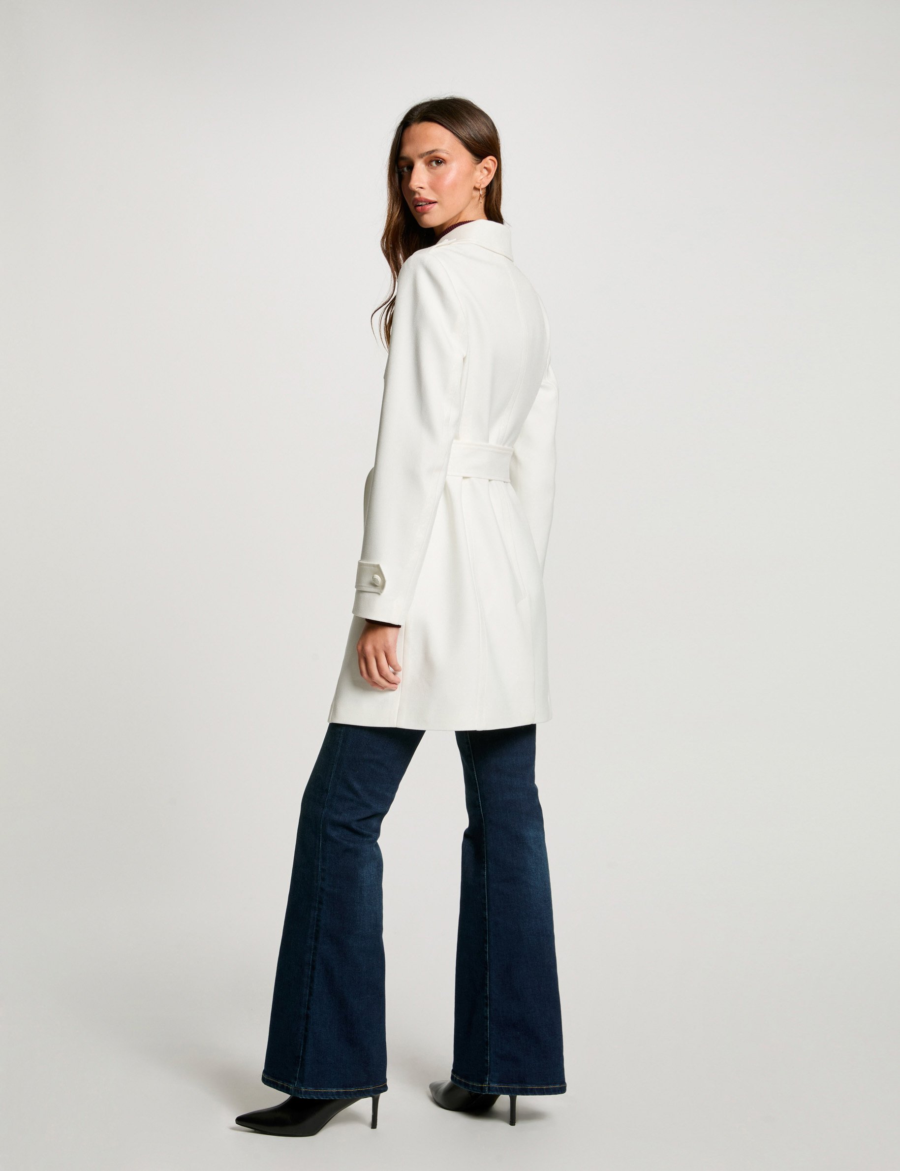 Manteau long zippé blanc femme