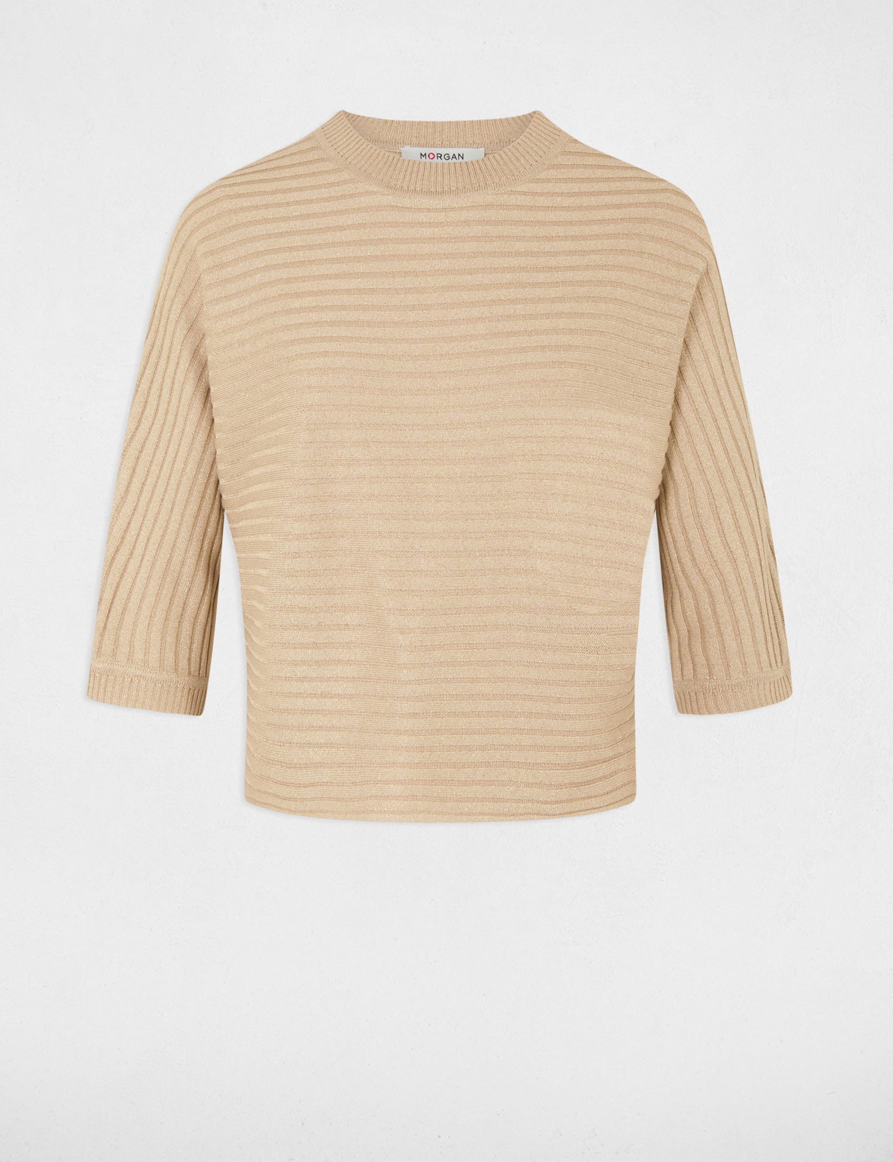 Pull manches 3/4 beige femme