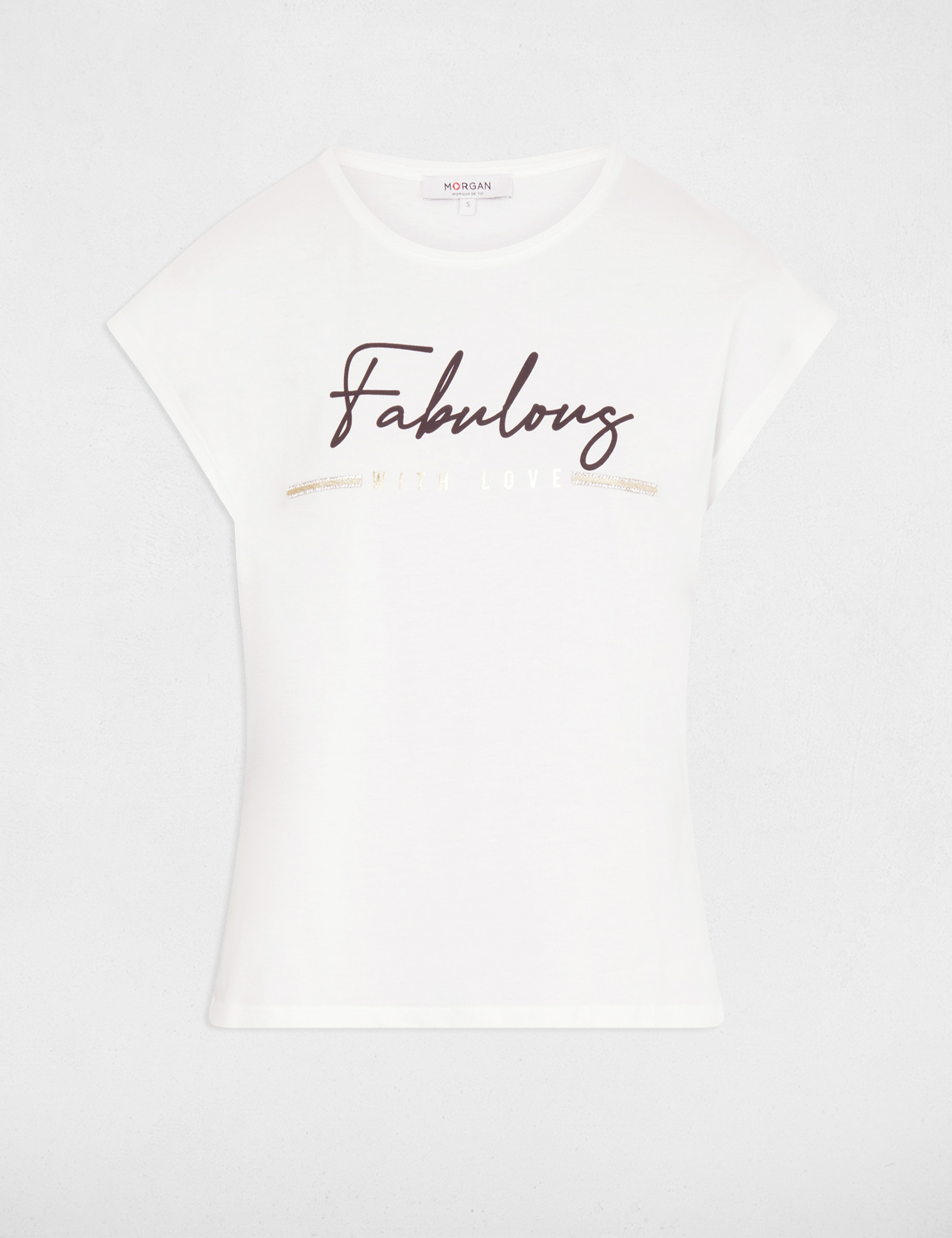 T-shirt met inscriptie ecru vrouw