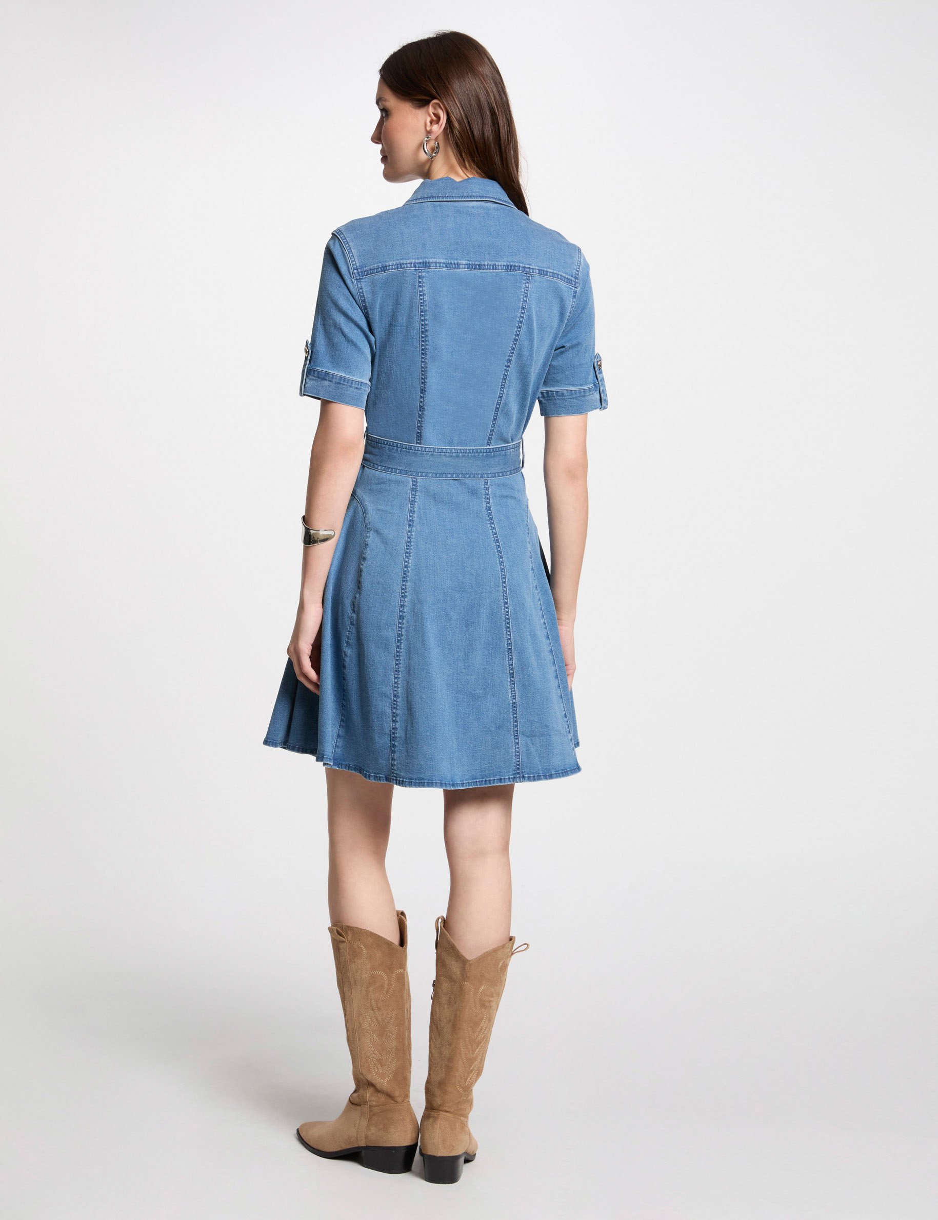 Robe courte patineuse en jean denim stone femme