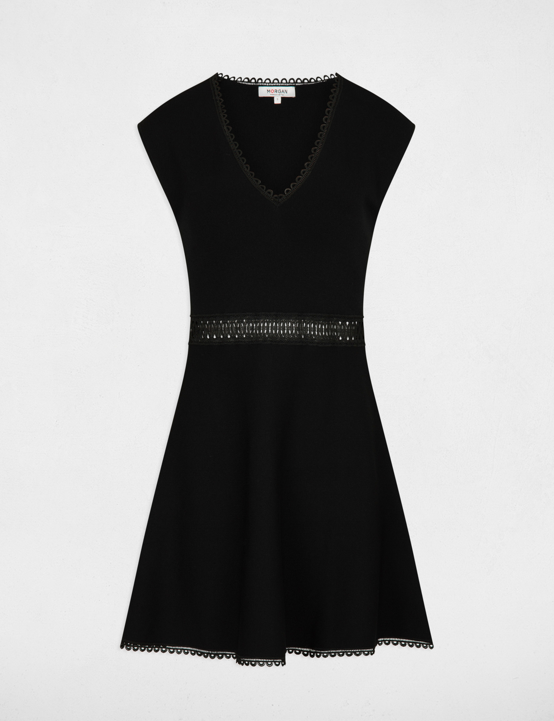 Robe tricot courte trapèze noir femme