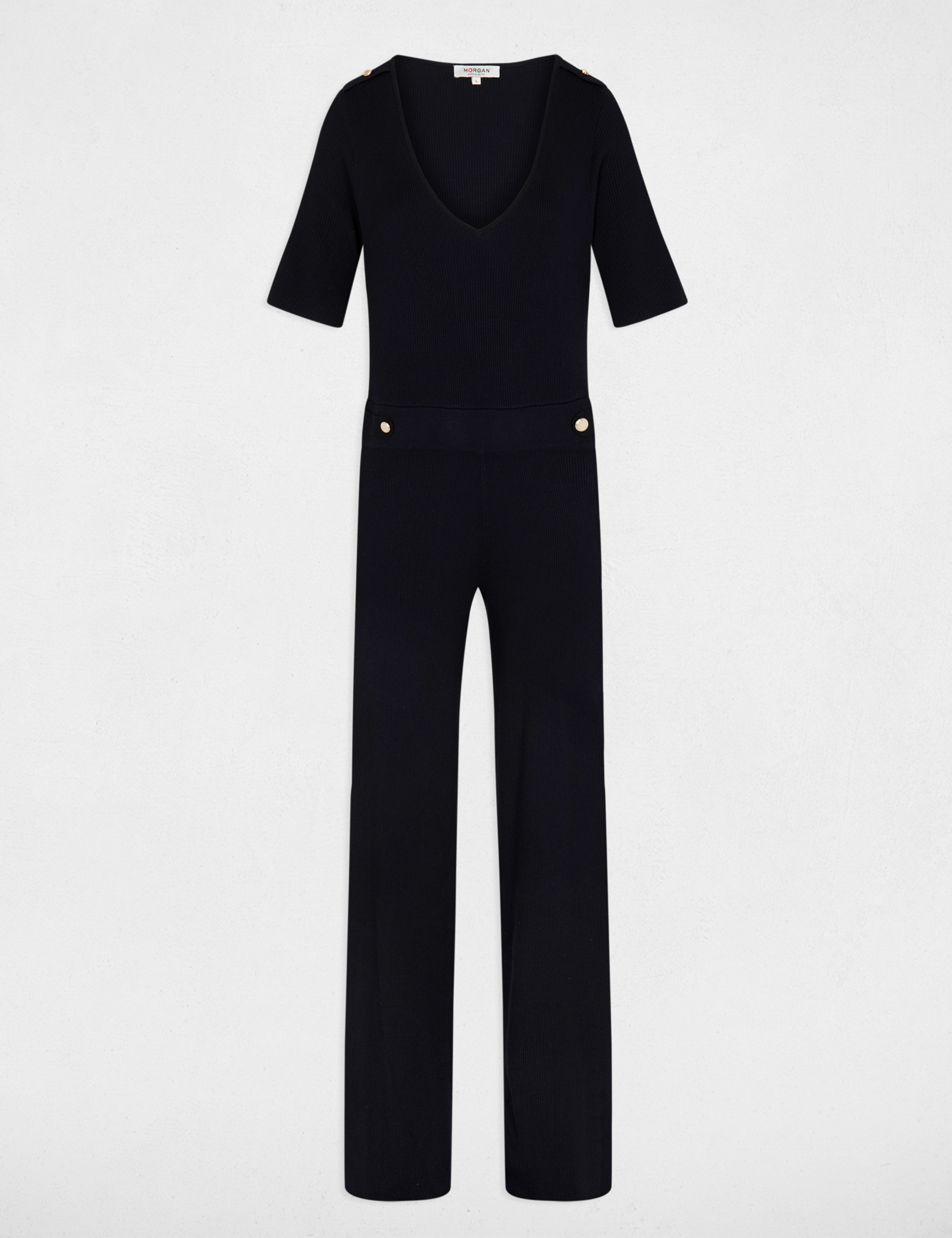 Lange gebreide jumpsuit marine vrouw