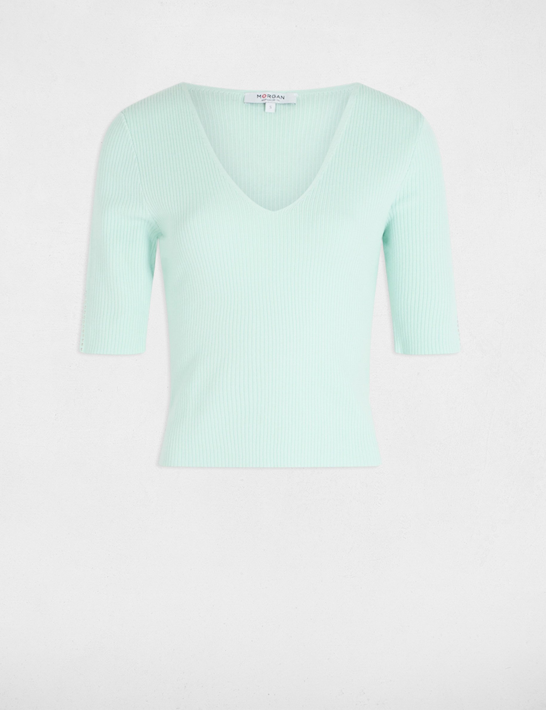 Pull col en V vert clair femme