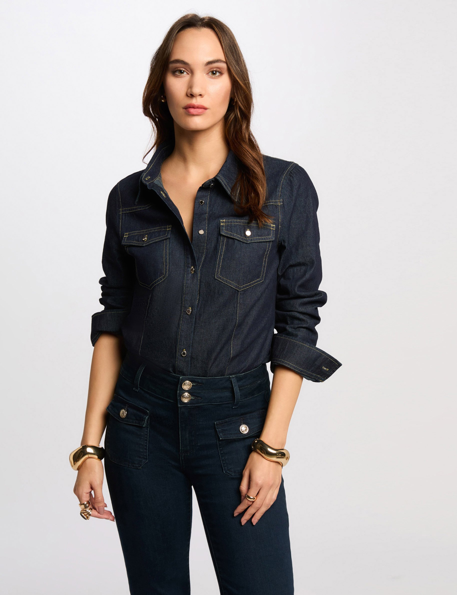 Chemise manches longues denim brut femme