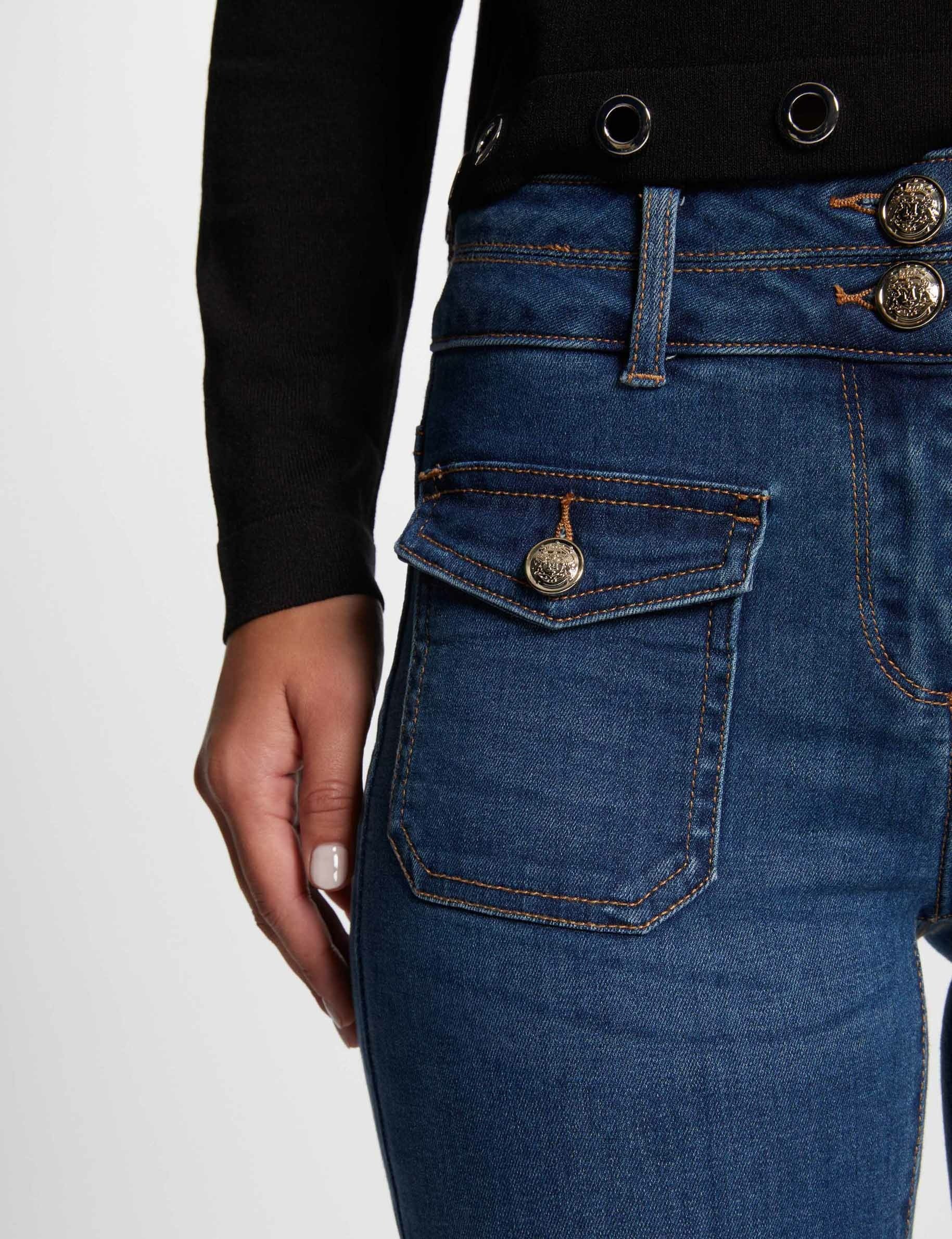 Jeans bootcut poches à boutons denim stone femme