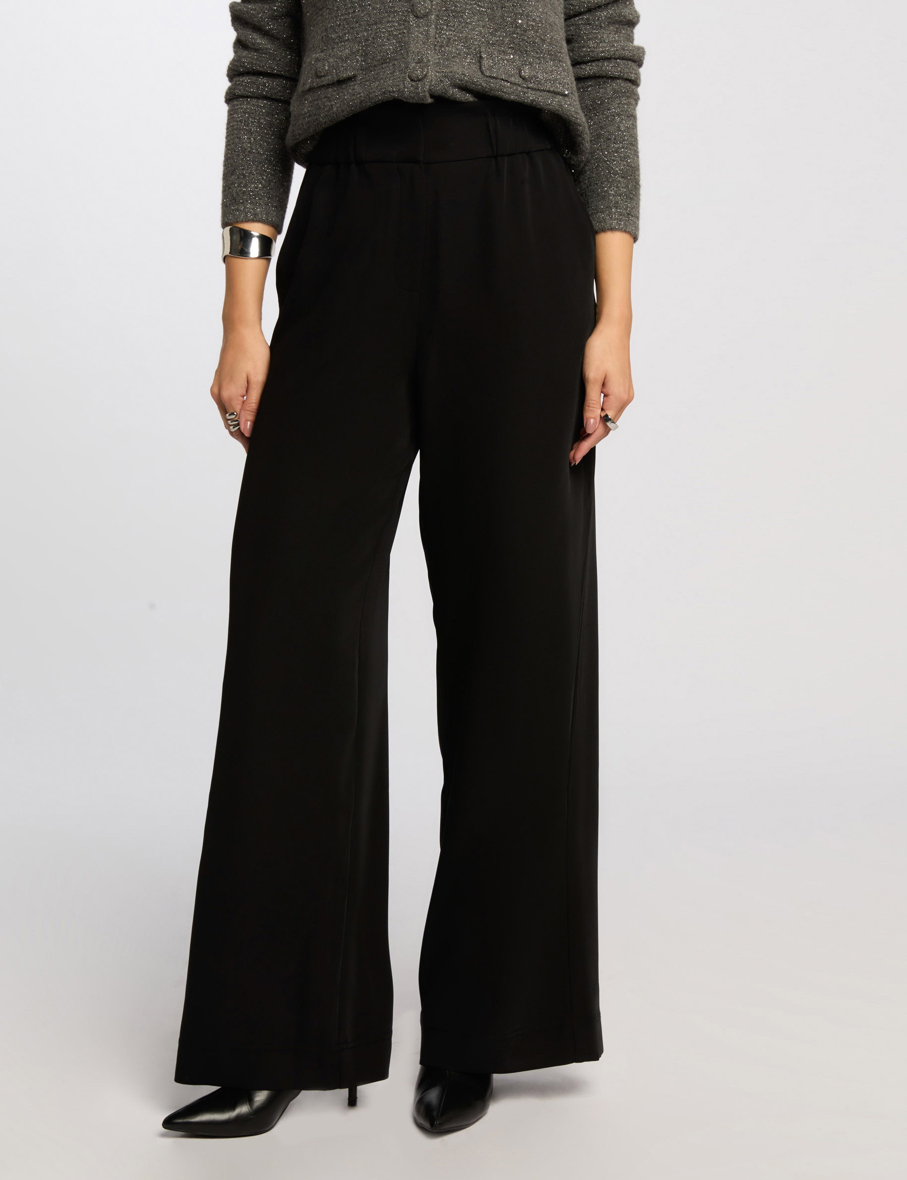 Pantalon large à fronces noir femme