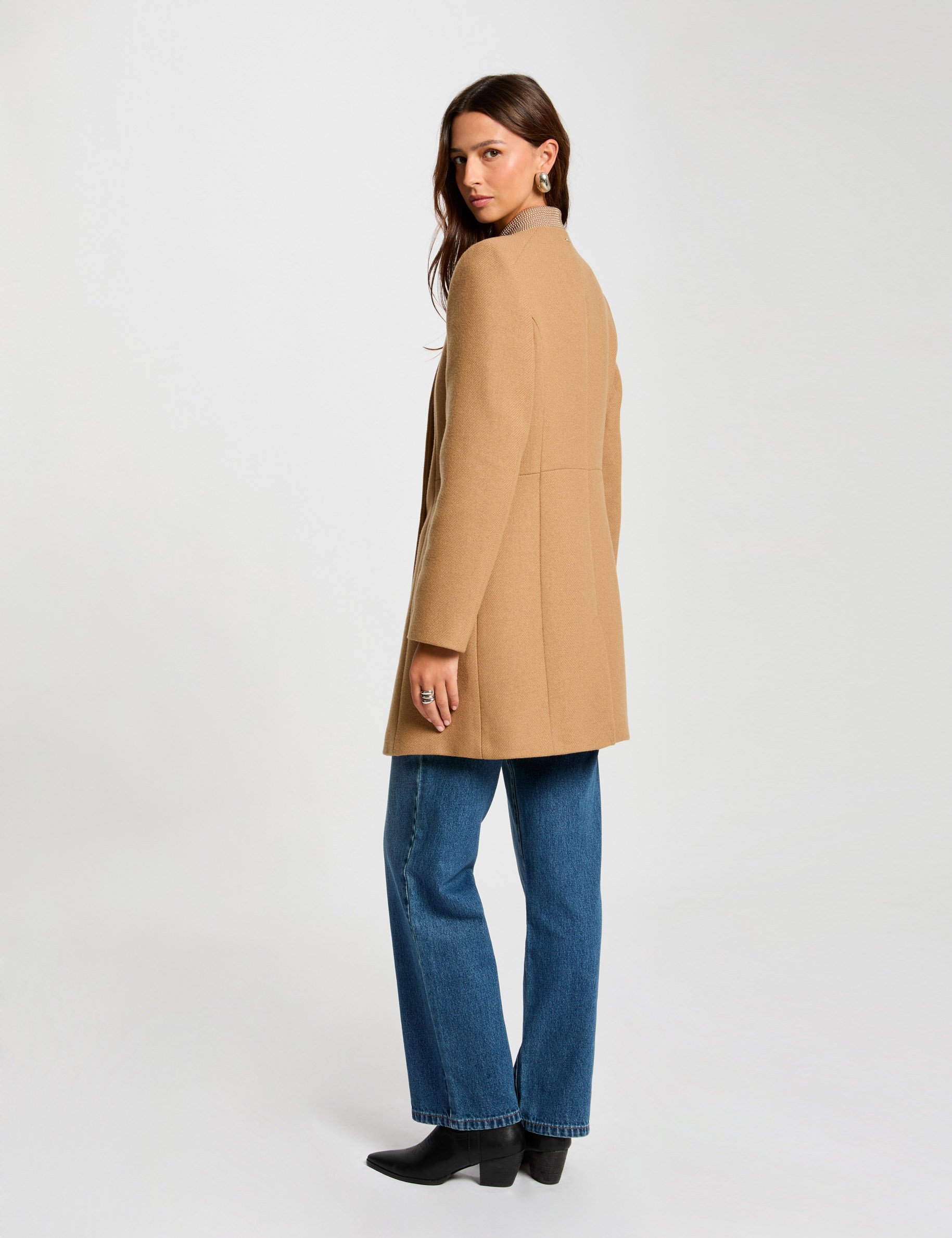 Manteau long boutonné camel femme